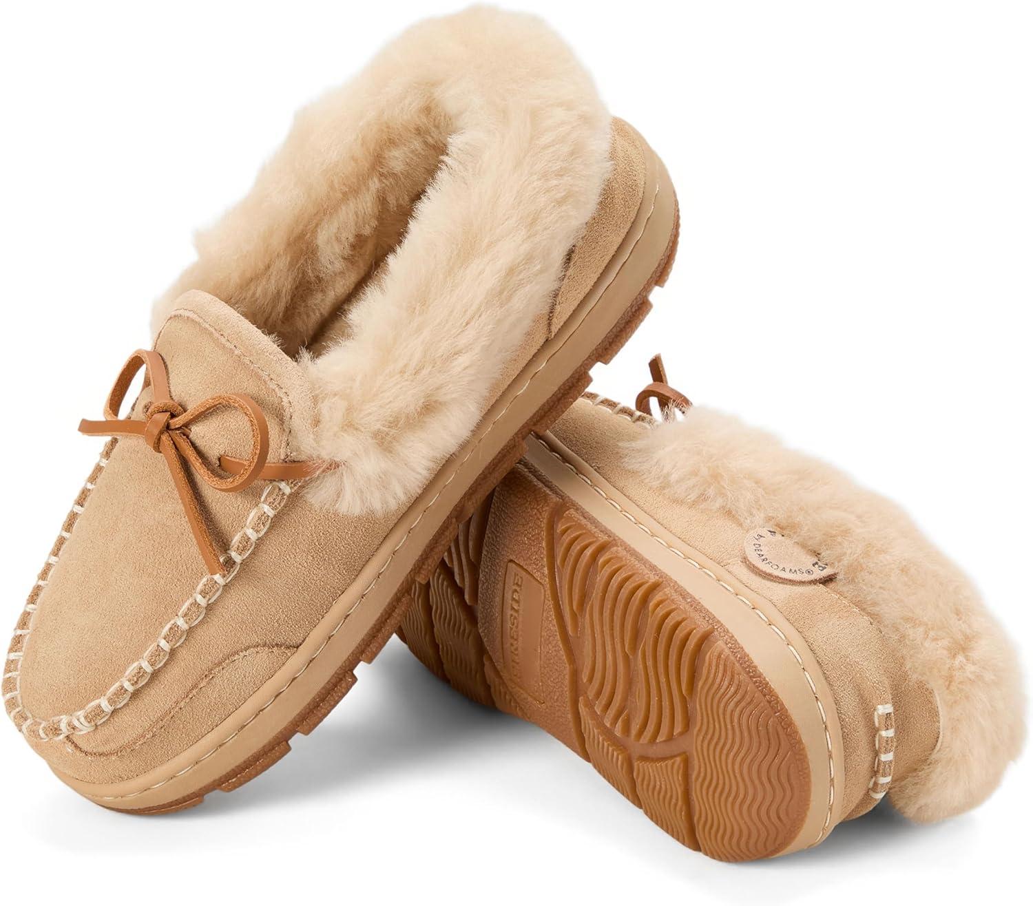 imageDearfoams womens Genuine Australian Shearling Moccasin Slipper Gladstone Indoor Outdoor House ShoeSand