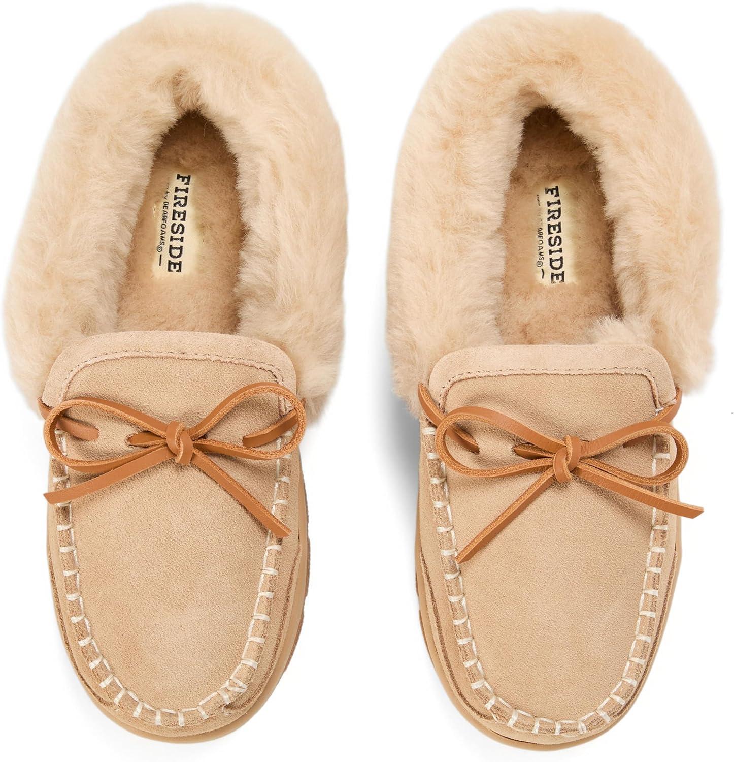 imageDearfoams womens Genuine Australian Shearling Moccasin Slipper Gladstone Indoor Outdoor House ShoeSand