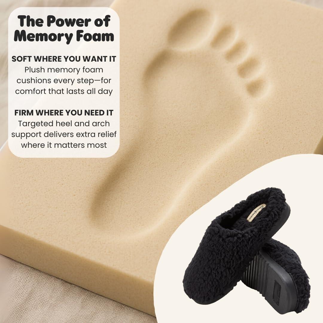 imageDearfoams womens House Slippers Memory Foam Fuzzy Fiona Clog House ShoesBlack