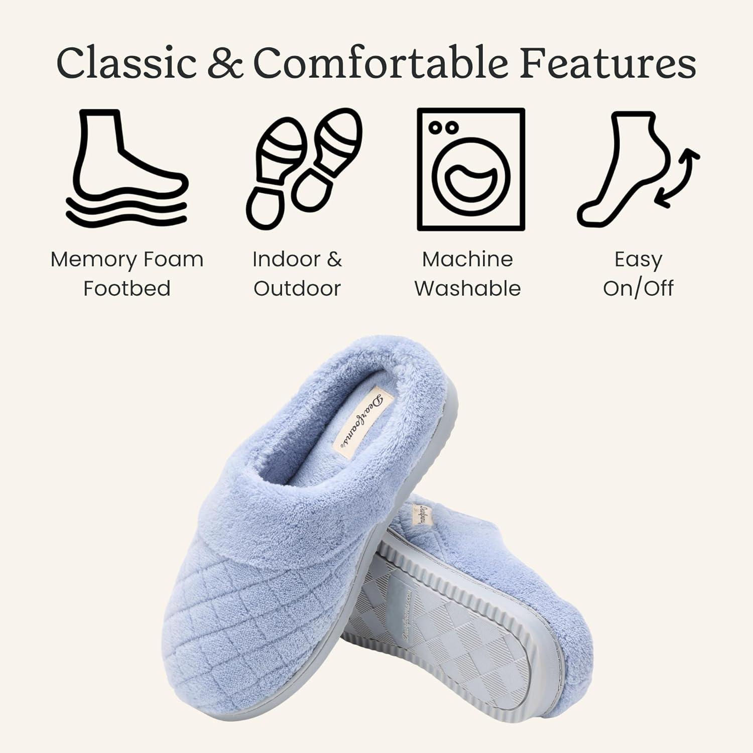 imageDearfoams womens Memory Foam House Slippers Libby Terry Clog With Wide WidthsEventide
