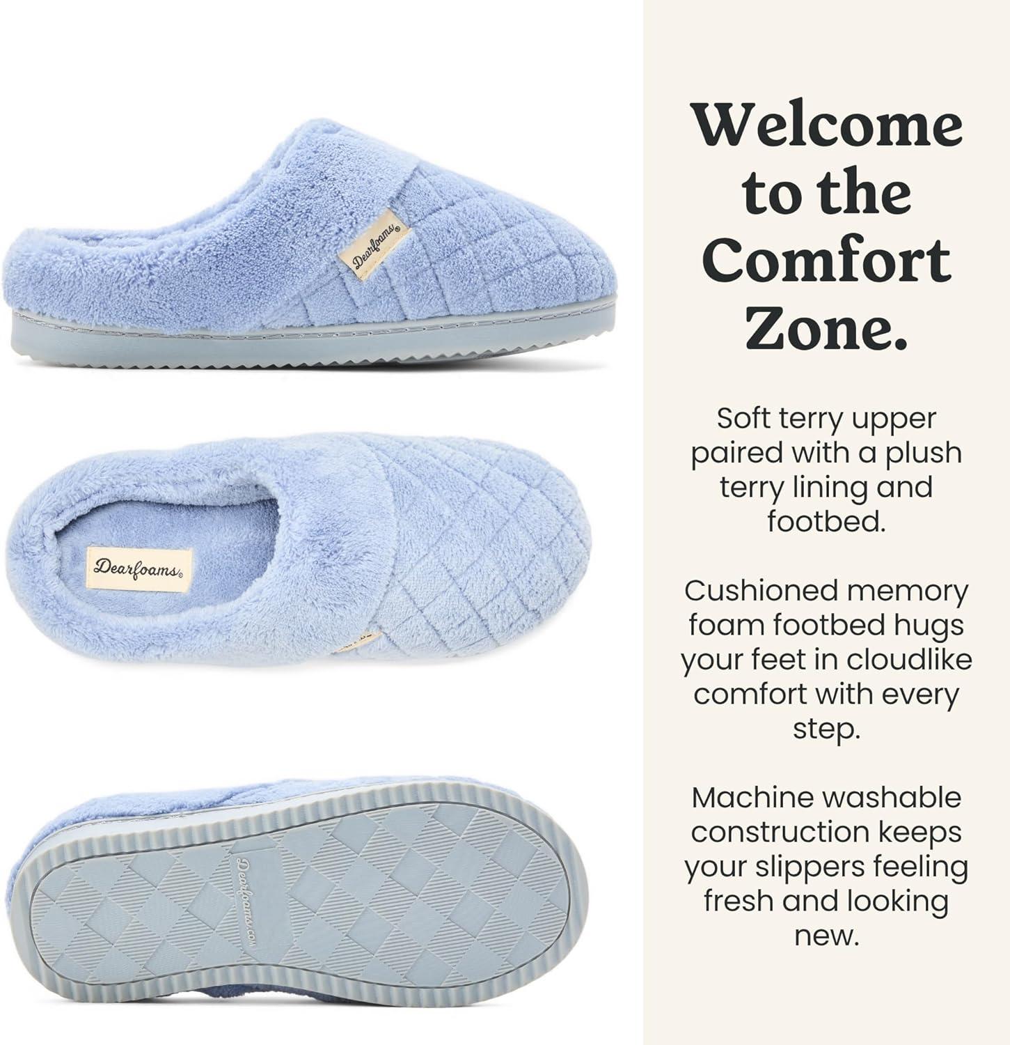 imageDearfoams womens Memory Foam House Slippers Libby Terry Clog With Wide WidthsEventide