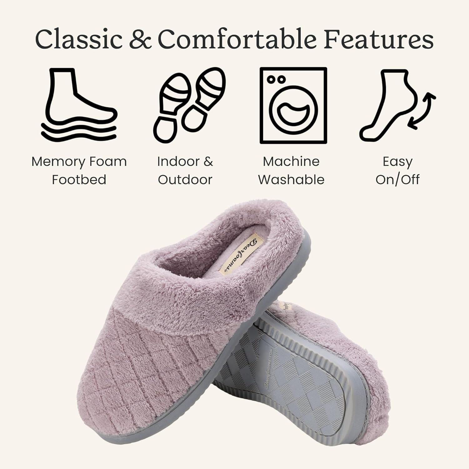 imageDearfoams womens Memory Foam House Slippers Libby Terry Clog With Wide WidthsPurple