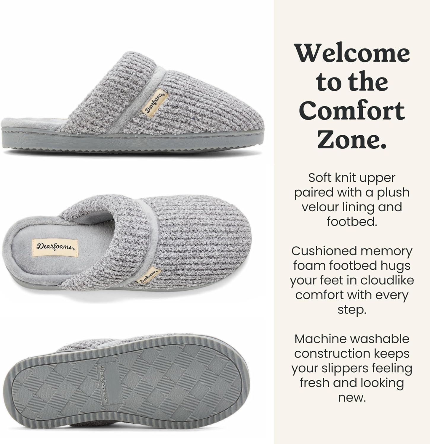 imageDearfoams womens Serena Memory Foam Chenille Scuff House Shoe SlipperSleet