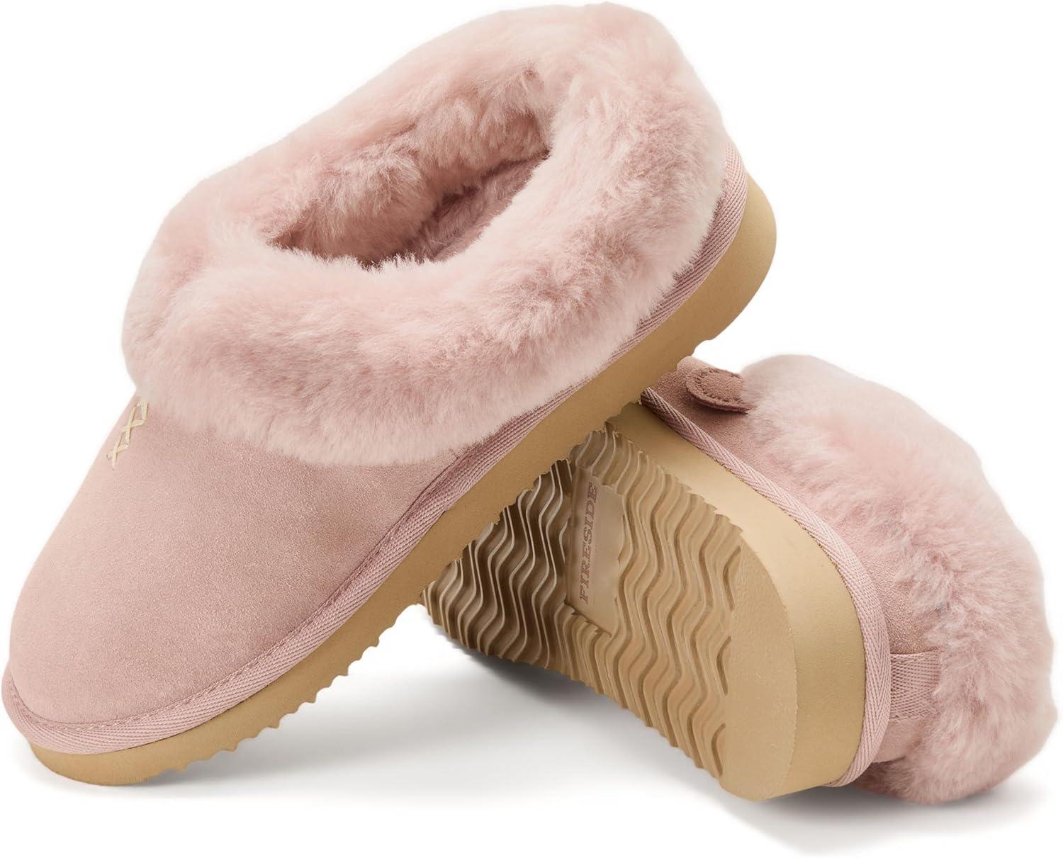 imageFireside By Dearfoams Womens Adelaide Slippers Genuine Shearling Suede Scuff Memory Foam Slipin House ShoesDusty Pink