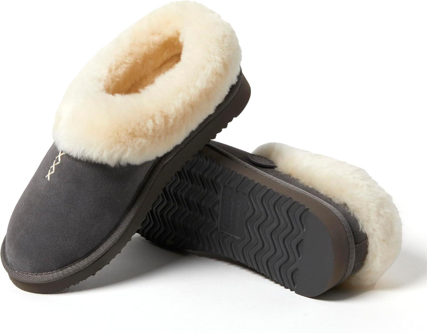imageFireside By Dearfoams Womens Adelaide Slippers Genuine Shearling Suede Scuff Memory Foam Slipin House ShoesGrey