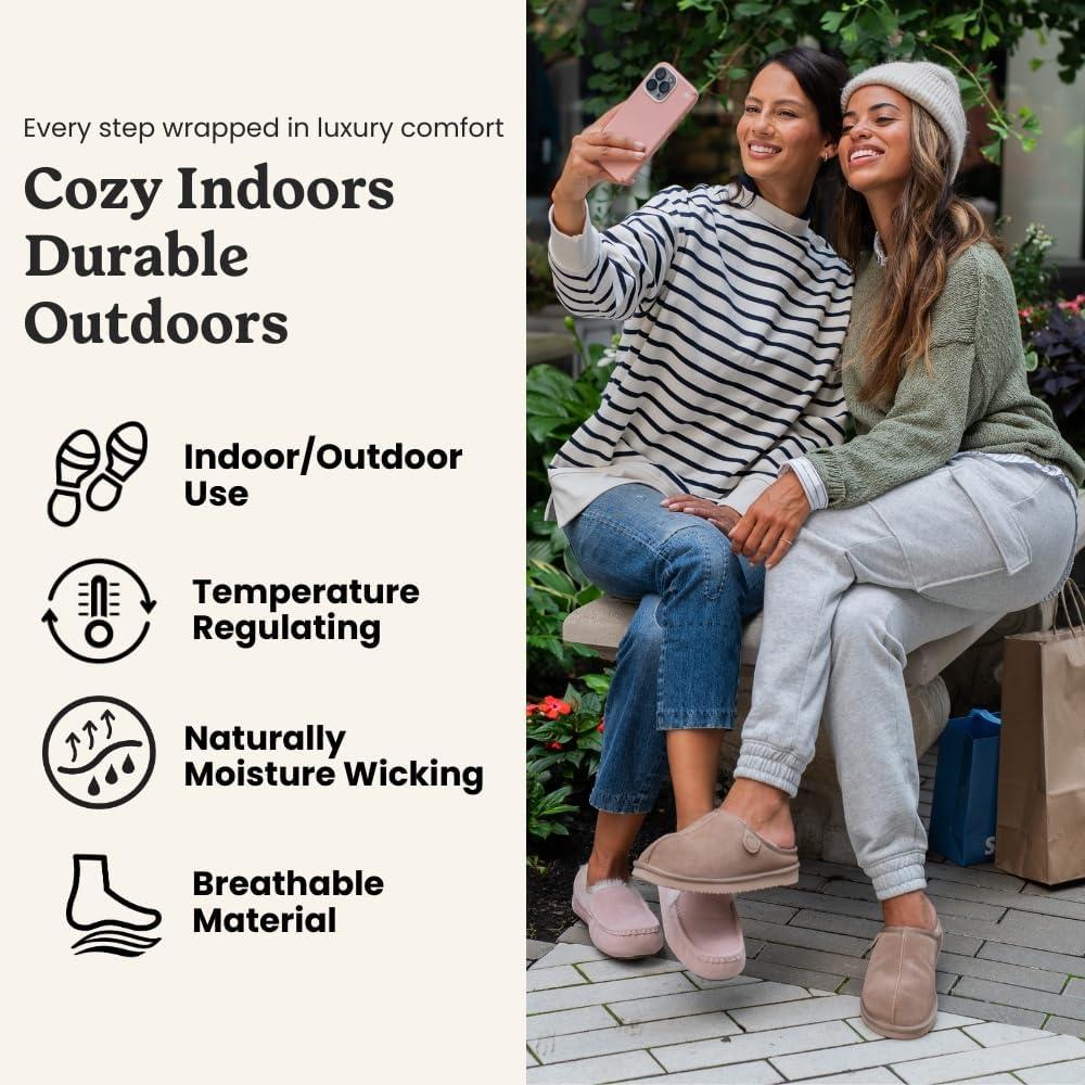 imageFireside by Dearfoams Womens Greta Genuine Shearling Clog Slippers 100 Natural Suede Clogs for Outdoor ampamp IndoorBone