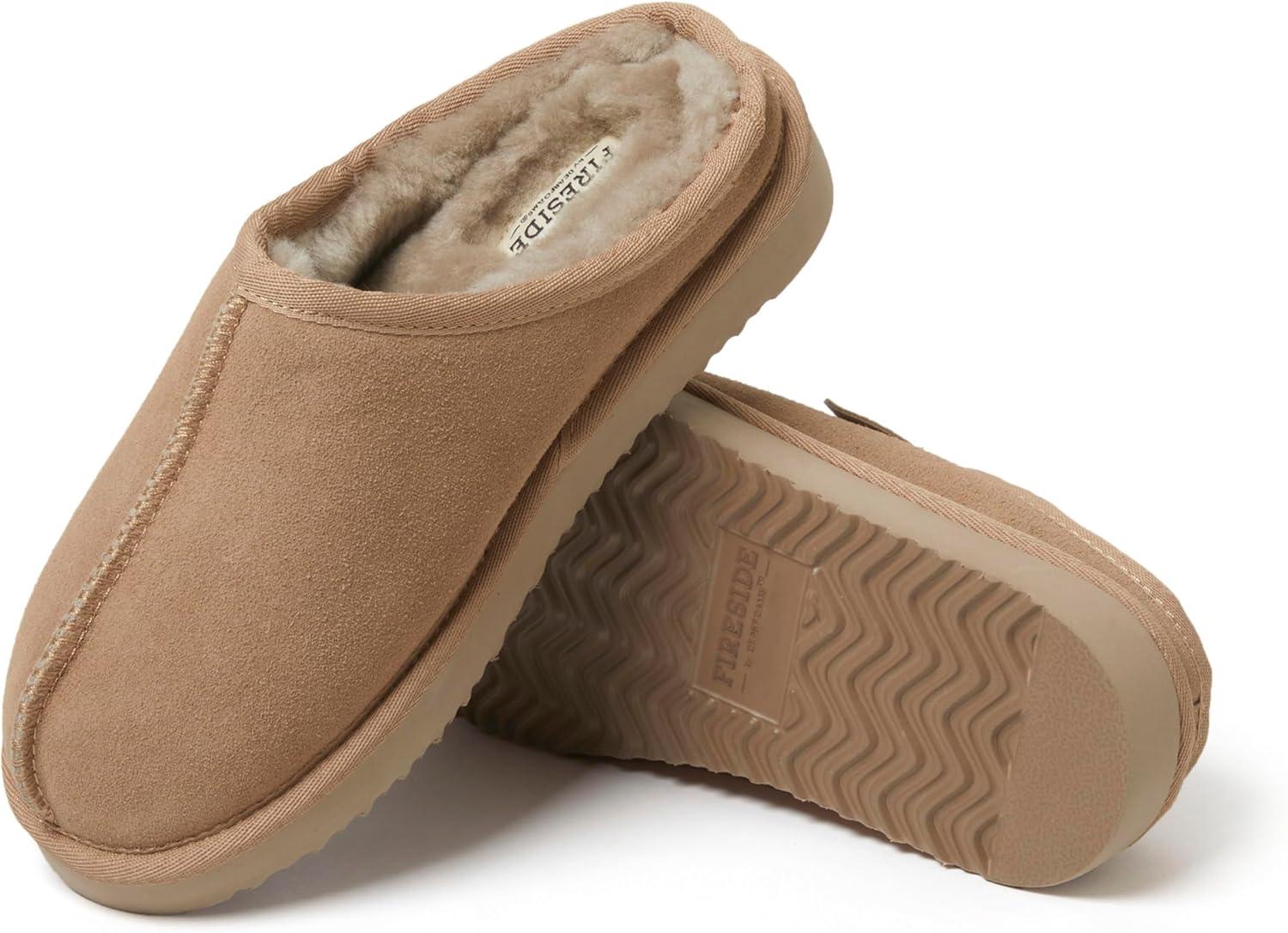 imageFireside by Dearfoams Womens Greta Genuine Shearling Clog Slippers 100 Natural Suede Clogs for Outdoor ampamp IndoorDriftwood