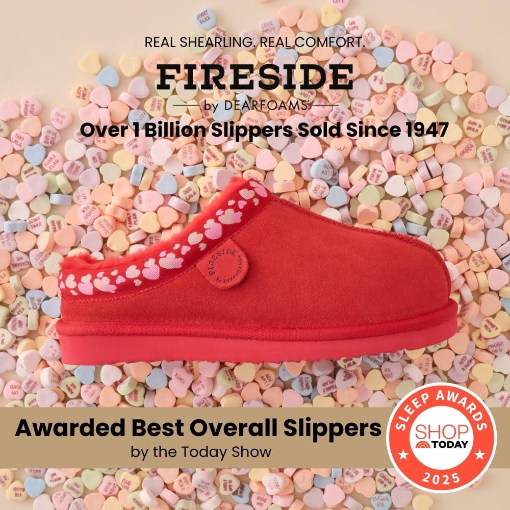 imageFireside by Dearfoams Womens Greta Genuine Shearling Clog Slippers 100 Natural Suede Clogs for Outdoor ampamp IndoorPoppy