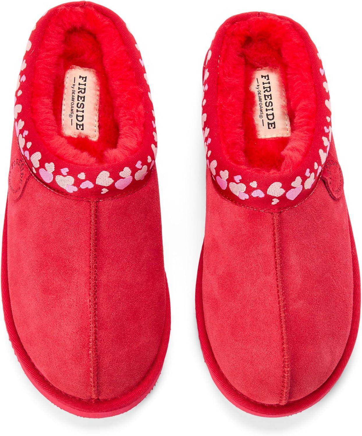 imageFireside by Dearfoams Womens Greta Genuine Shearling Clog Slippers 100 Natural Suede Clogs for Outdoor ampamp IndoorPoppy