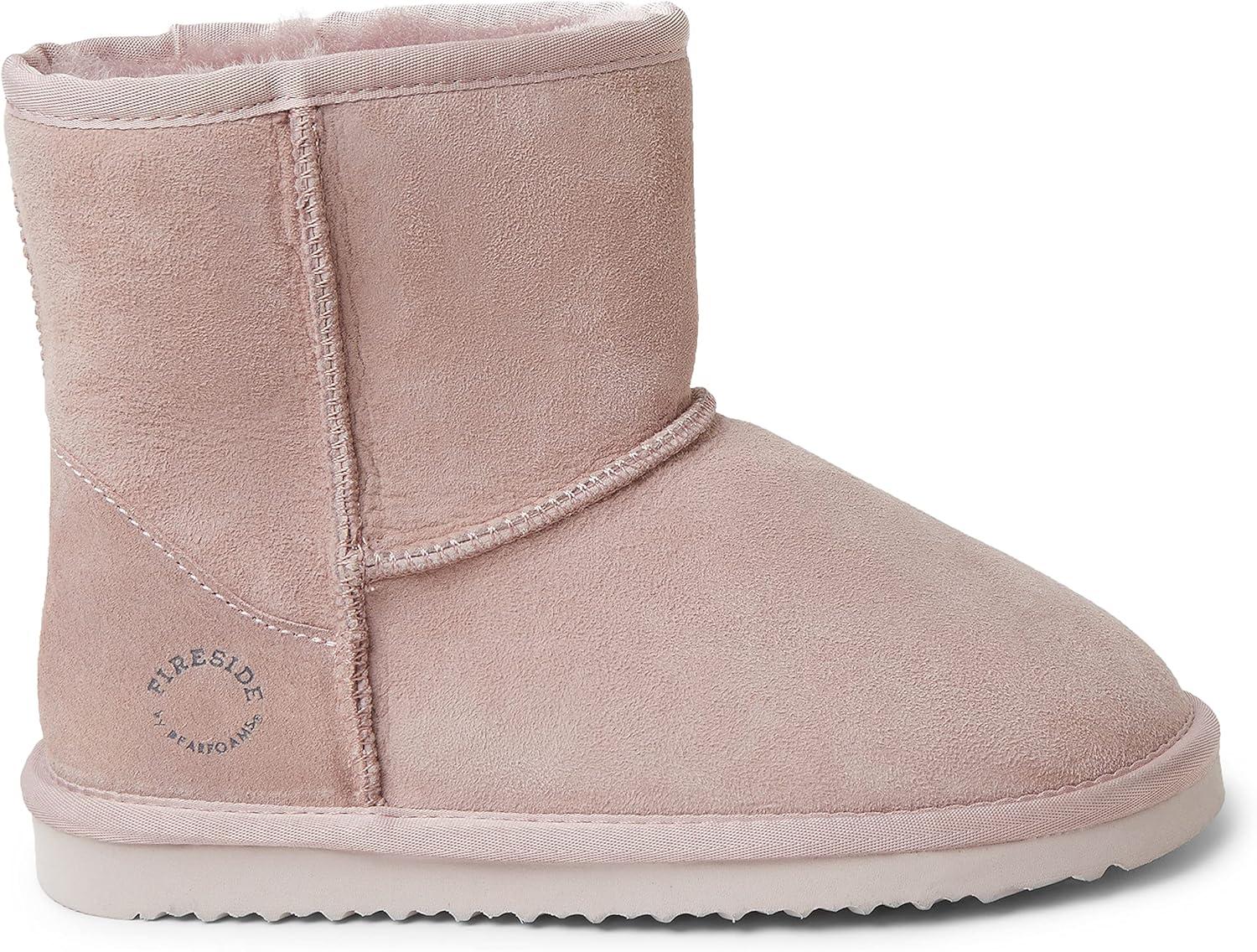 imageFireside by Dearfoams Womens Rosebery Shearling Lined IndoorOutdoor Boot Mid CalfDusty Pink