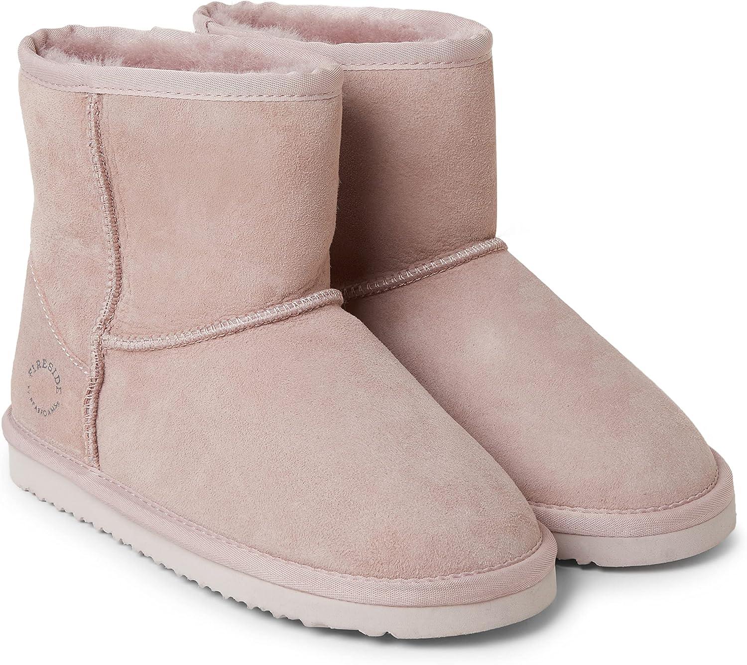 imageFireside by Dearfoams Womens Rosebery Shearling Lined IndoorOutdoor Boot Mid CalfDusty Pink