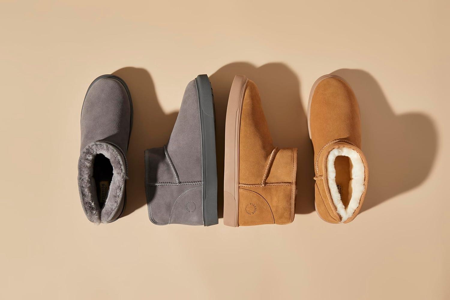 imageFireside by Dearfoams mens Bathurst Mens Slipper Genuine Shearling Micro Bootie Indoor Outdoor House ShoeChestnut