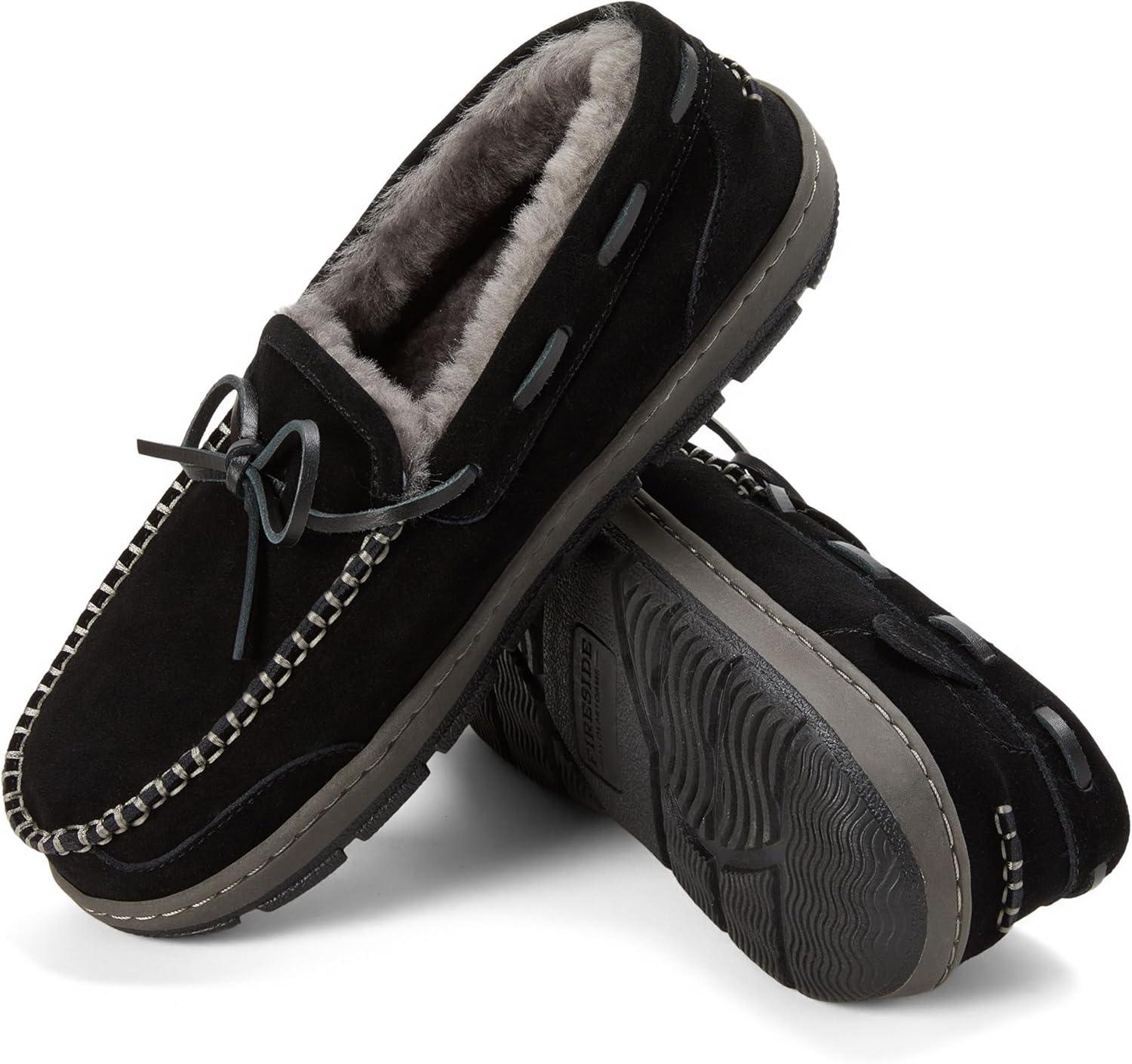 imageFireside by Dearfoams mens Forster Genuine Shearling Moc With StitchingBlack