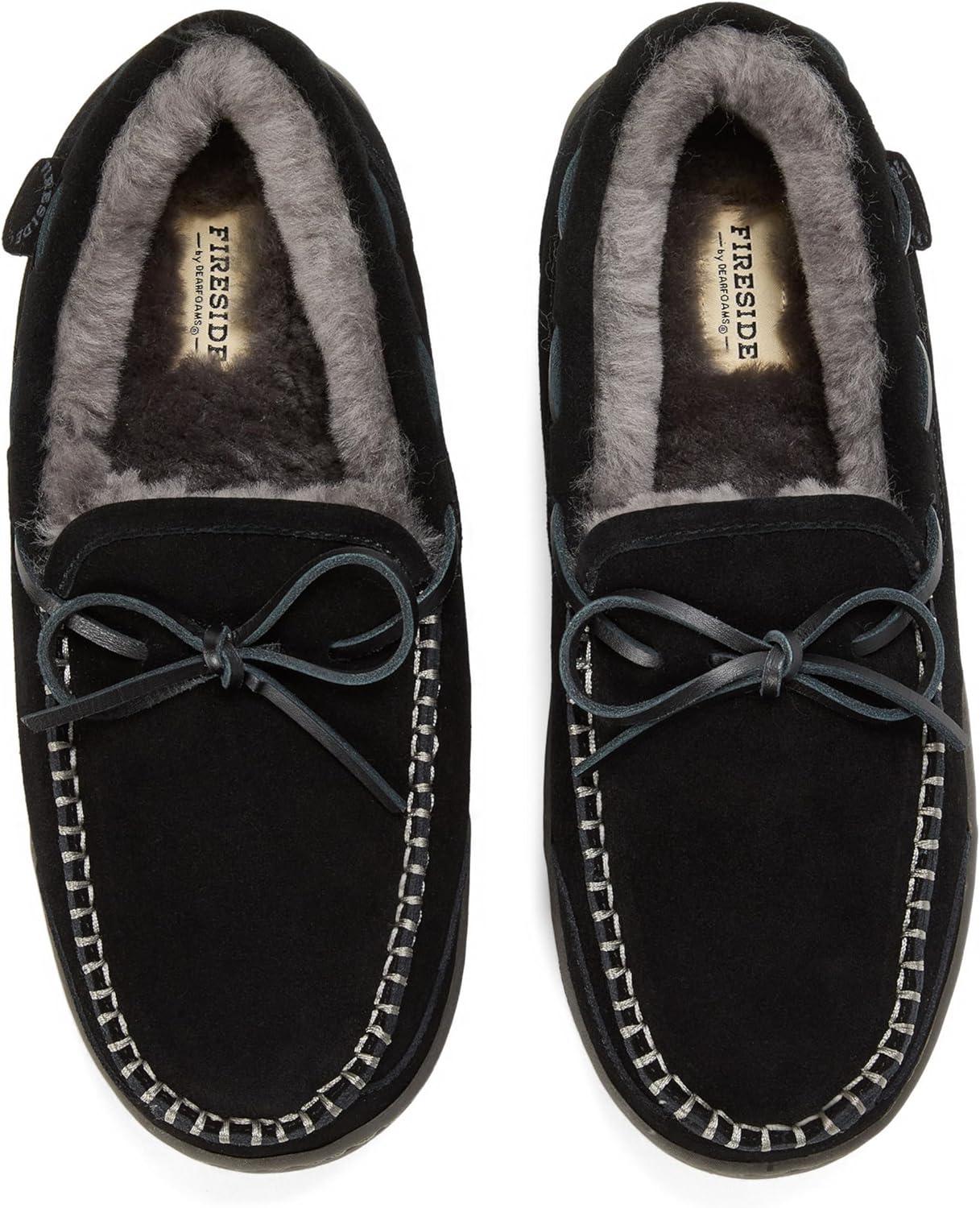 imageFireside by Dearfoams mens Forster Genuine Shearling Moc With StitchingBlack