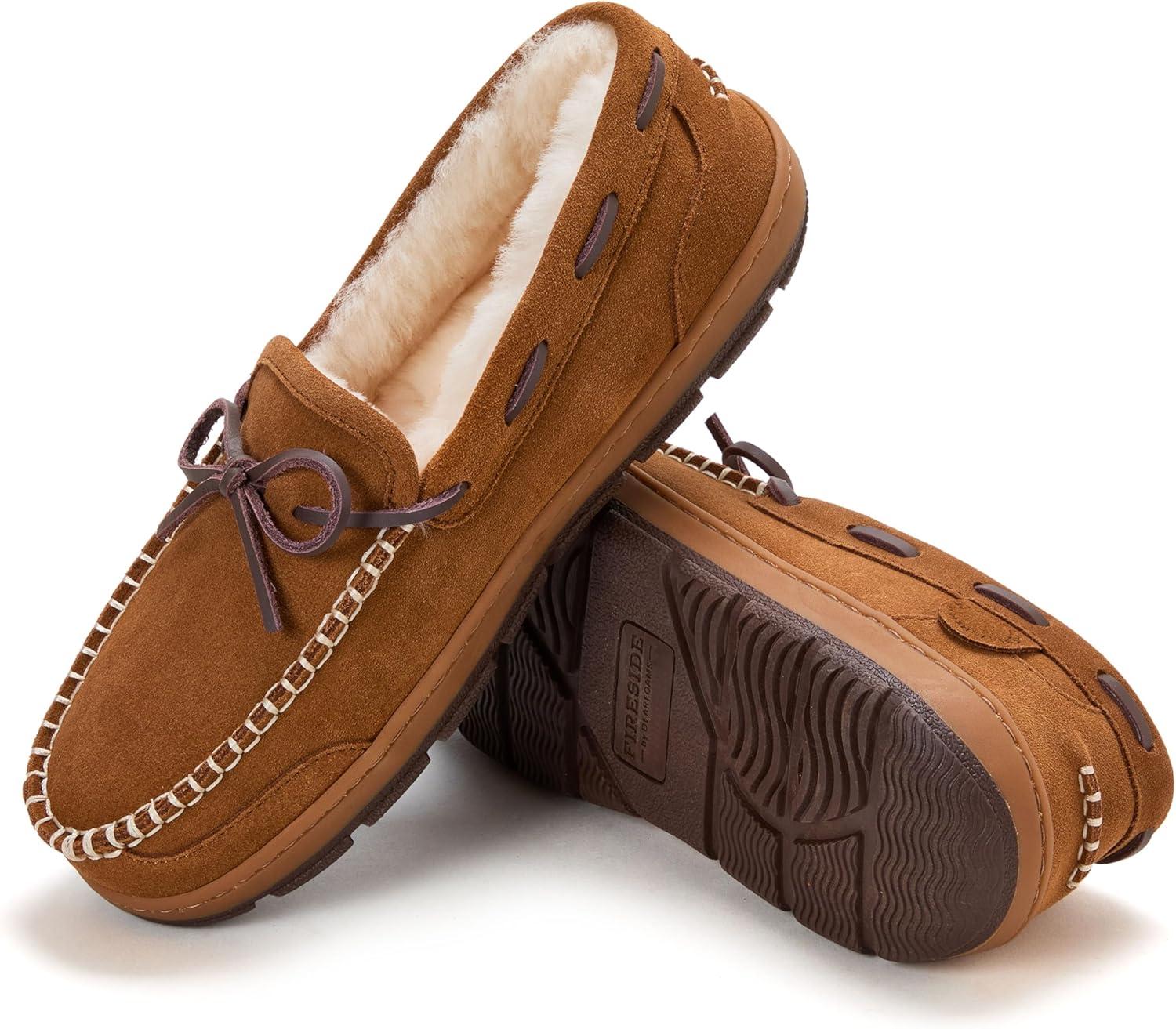 imageFireside by Dearfoams mens Forster Genuine Shearling Moc With StitchingChestnut