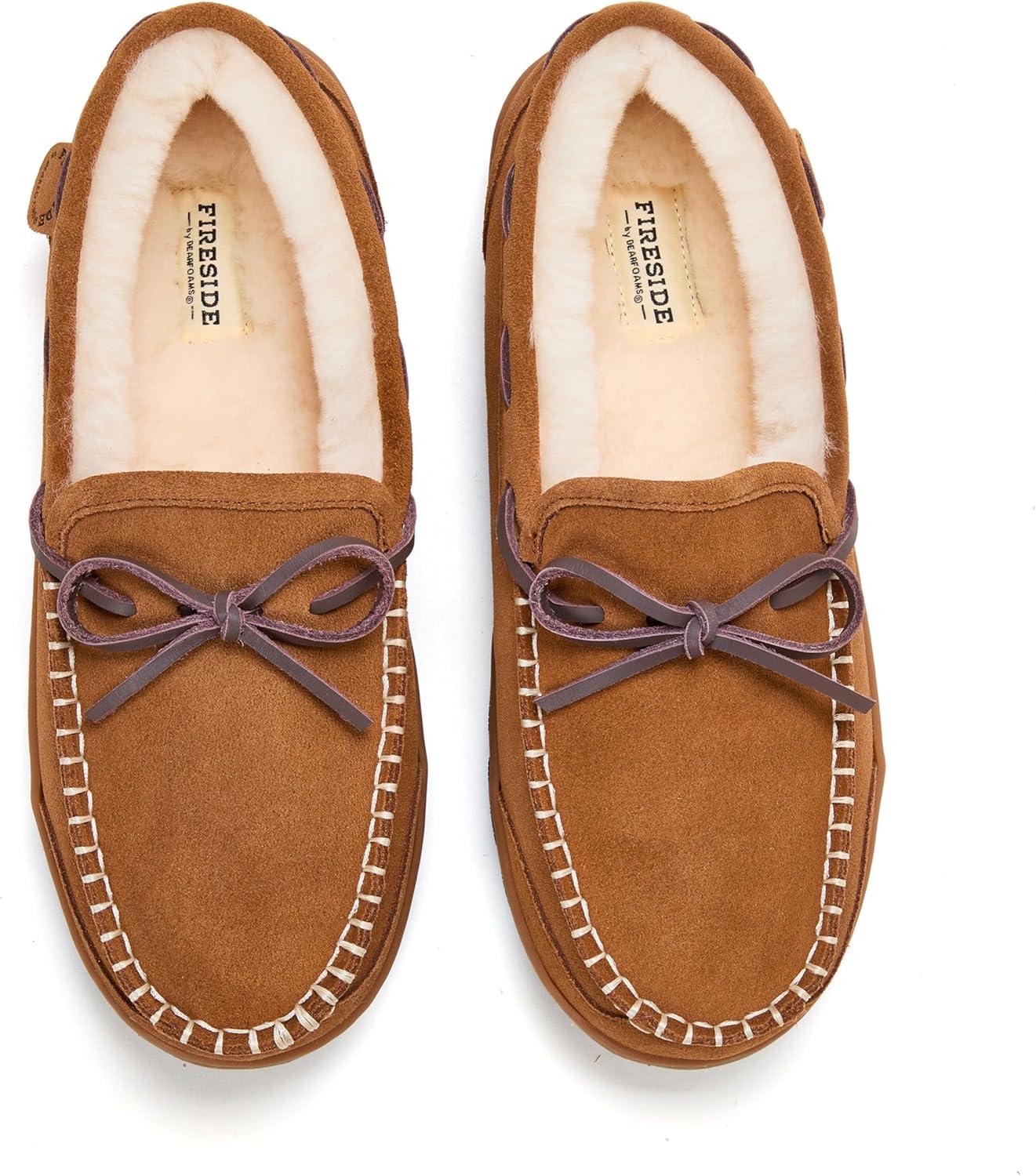 imageFireside by Dearfoams mens Forster Genuine Shearling Moc With StitchingChestnut