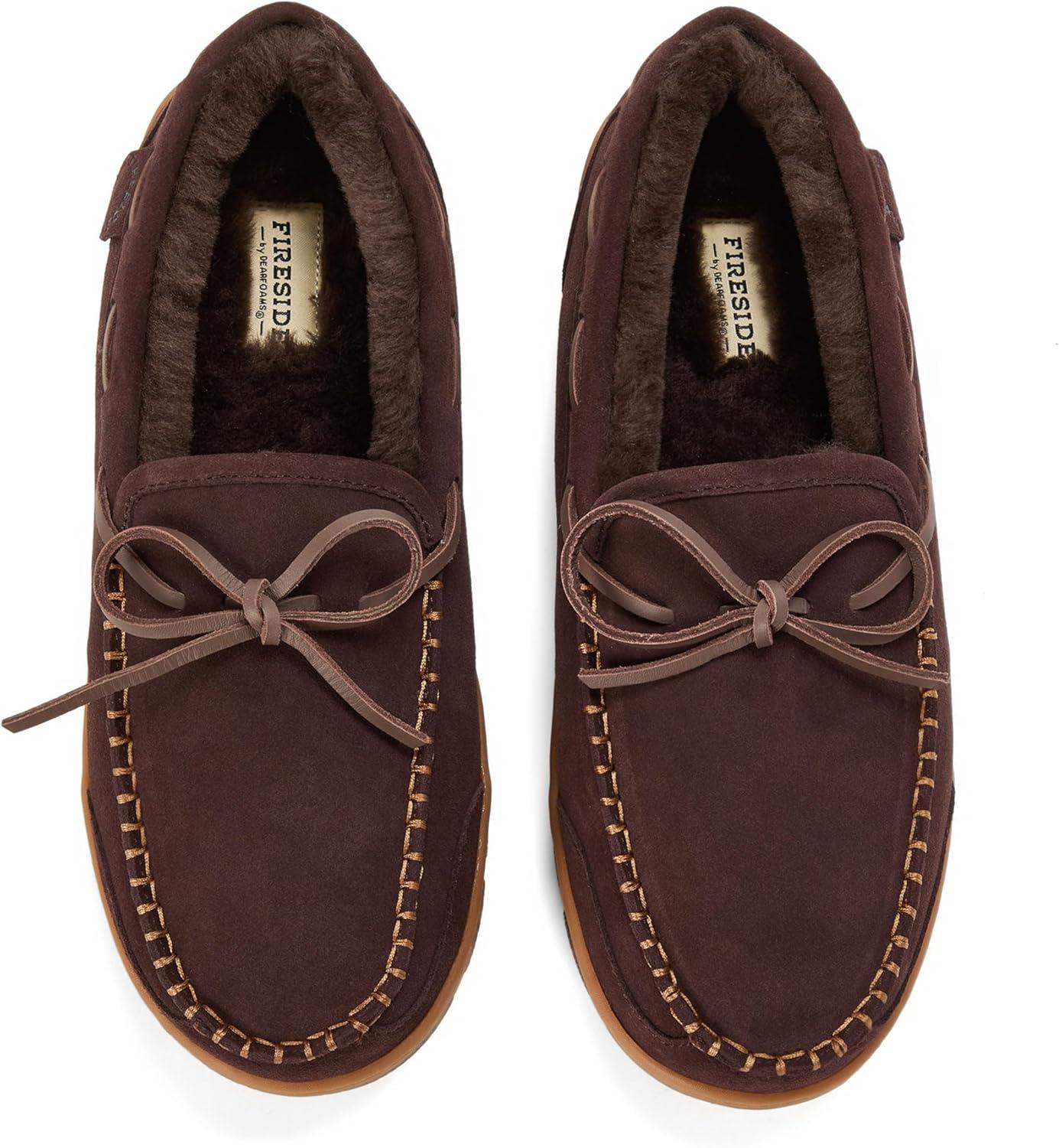 imageFireside by Dearfoams mens Forster Genuine Shearling Moc With StitchingCoffee