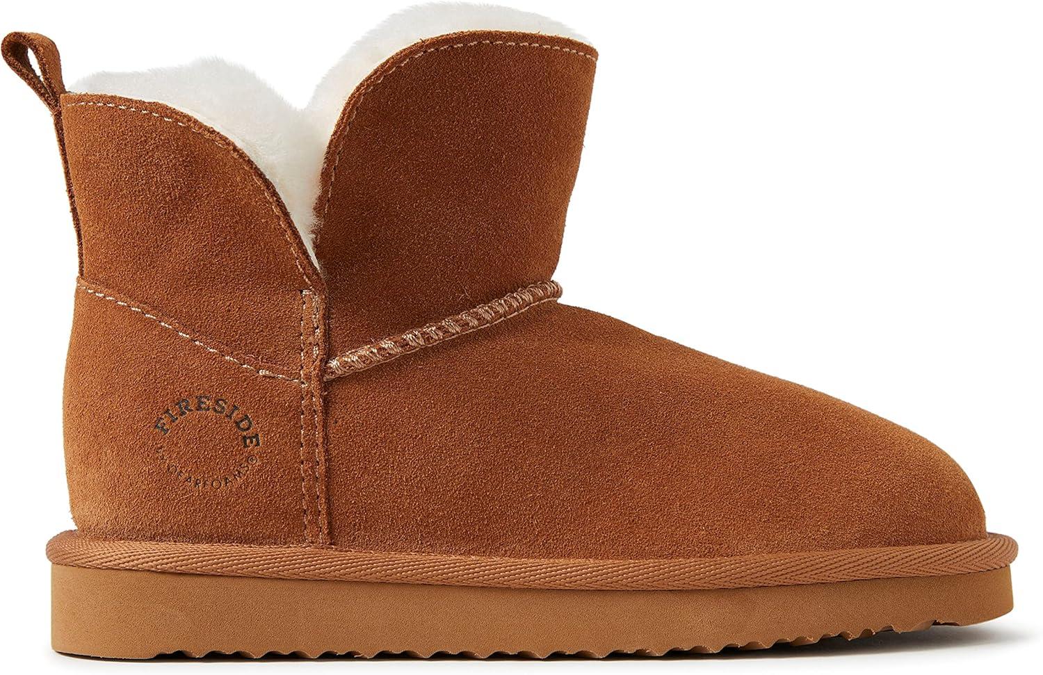 imageFireside by Dearfoams unisexchild Bunbury Genuine Genuine Shearling IndoorOutdoor Folddown BootChestnut
