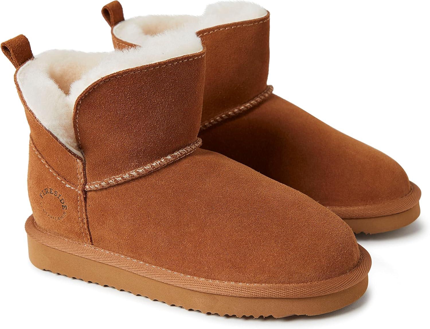 imageFireside by Dearfoams unisexchild Bunbury Genuine Genuine Shearling IndoorOutdoor Folddown BootChestnut
