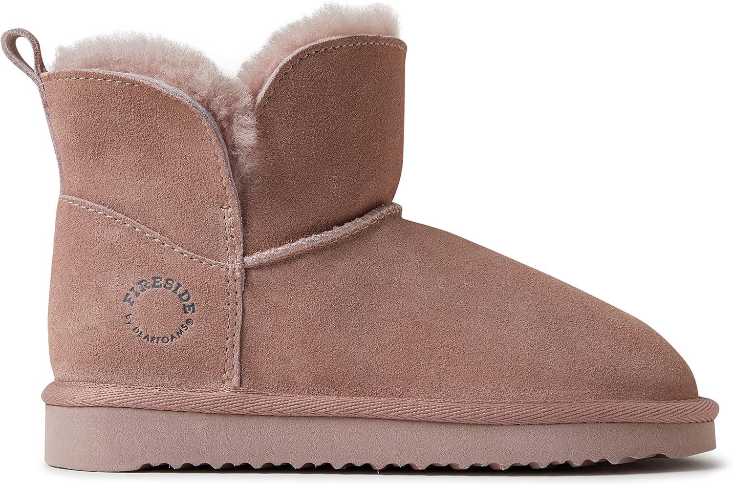 imageFireside by Dearfoams unisexchild Bunbury Genuine Genuine Shearling IndoorOutdoor Folddown BootDusty Pink
