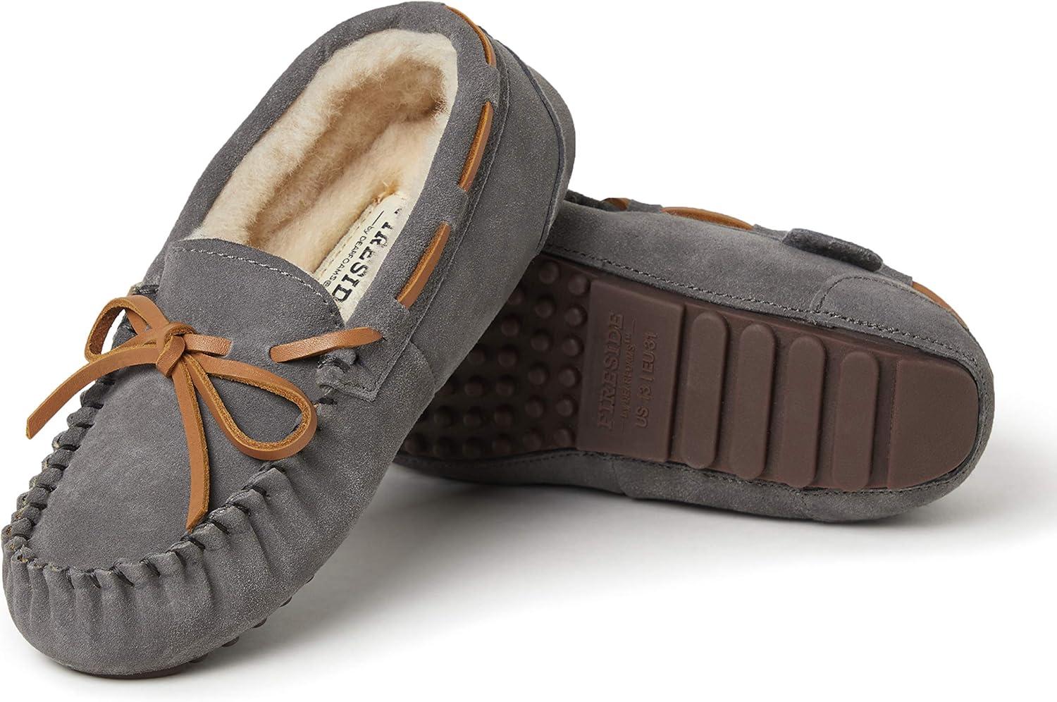 imageFireside by Dearfoams unisexchild Parker Genuine Shearling Indoor and Outdoor MoccasinGrey