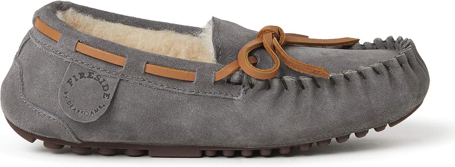 imageFireside by Dearfoams unisexchild Parker Genuine Shearling Indoor and Outdoor MoccasinGrey