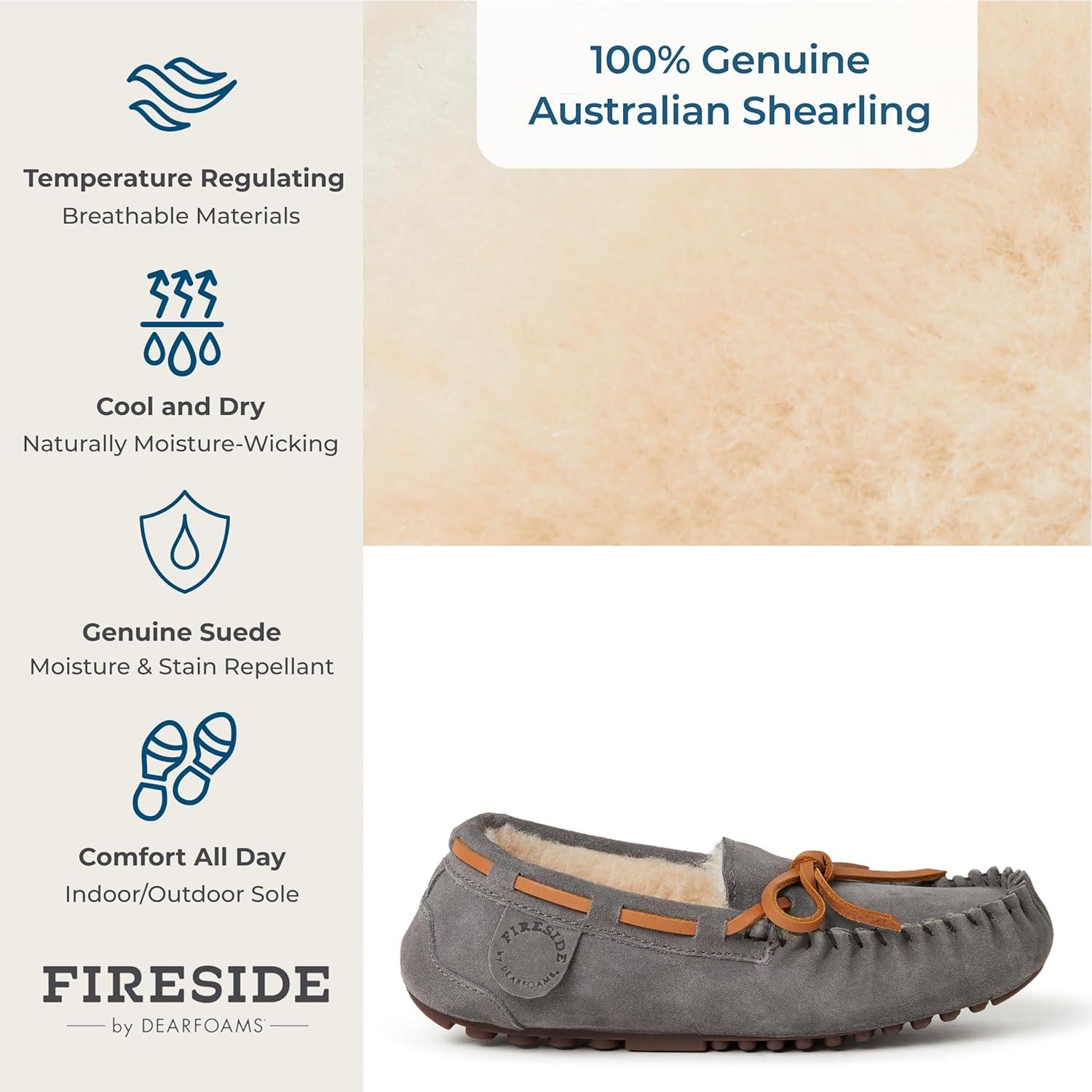 imageFireside by Dearfoams unisexchild Parker Genuine Shearling Indoor and Outdoor MoccasinGrey