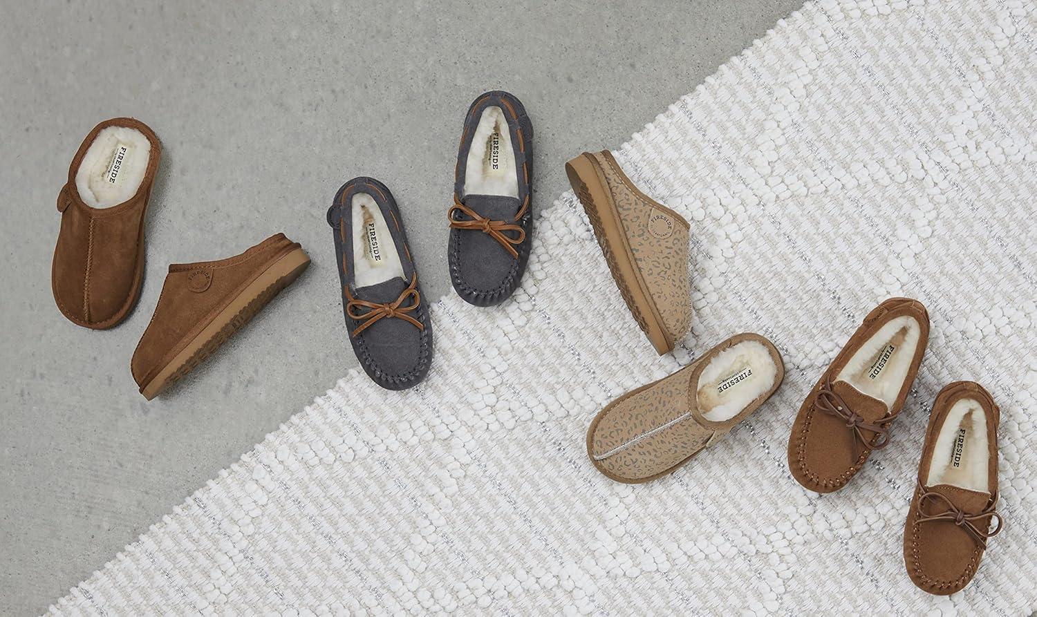 imageFireside by Dearfoams unisexchild Parker Genuine Shearling Indoor and Outdoor MoccasinGrey