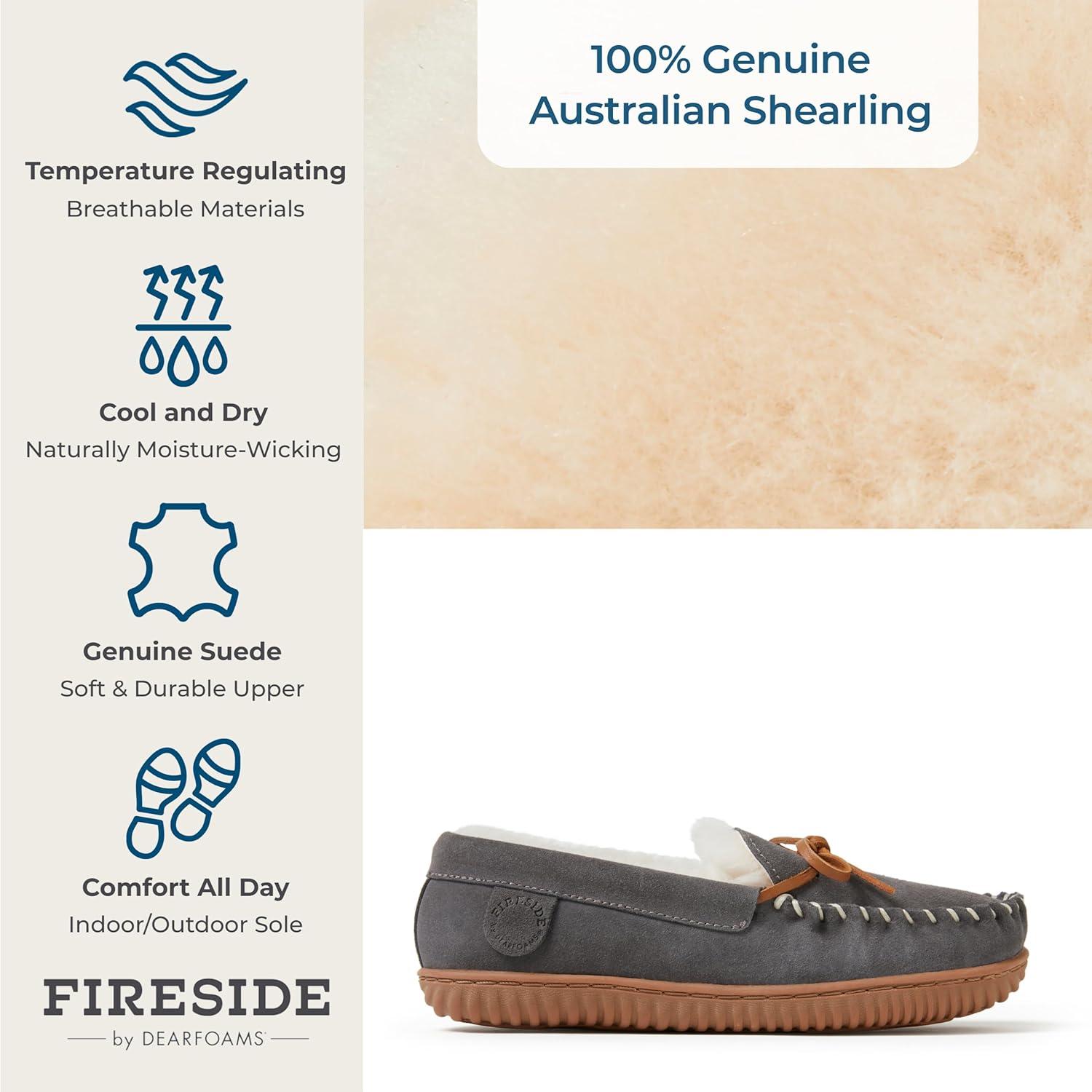 imageFireside by Dearfoams womens Alice Springs Genuine Shearling IndoorOutdoor MoccasinGrey
