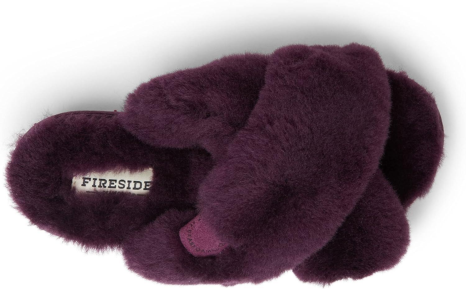 imageFireside by Dearfoams womens Newcastle Crossband All Over Shearling Easy onOff SlideAubergine Solid