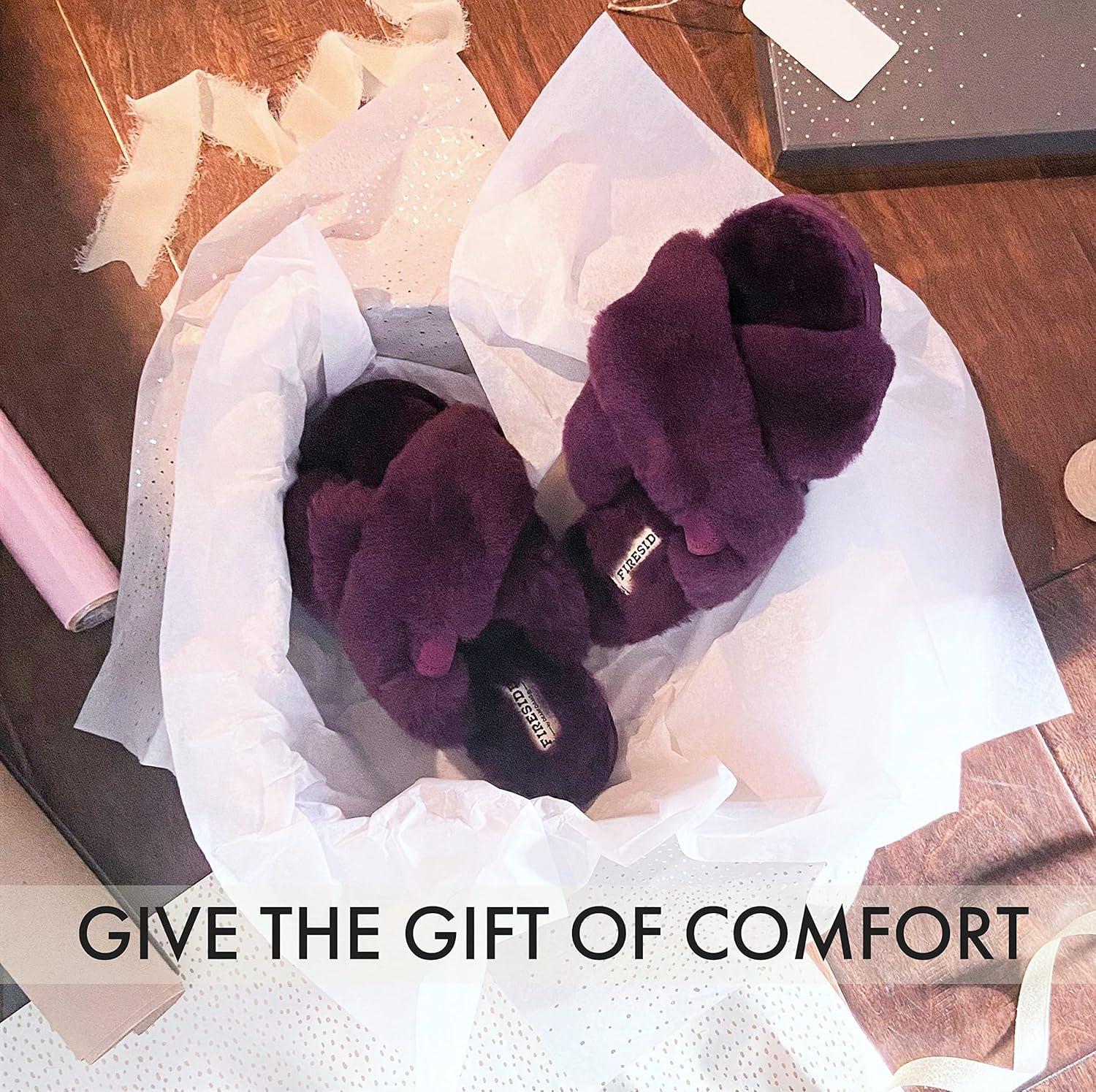 imageFireside by Dearfoams womens Newcastle Crossband All Over Shearling Easy onOff SlideAubergine Solid
