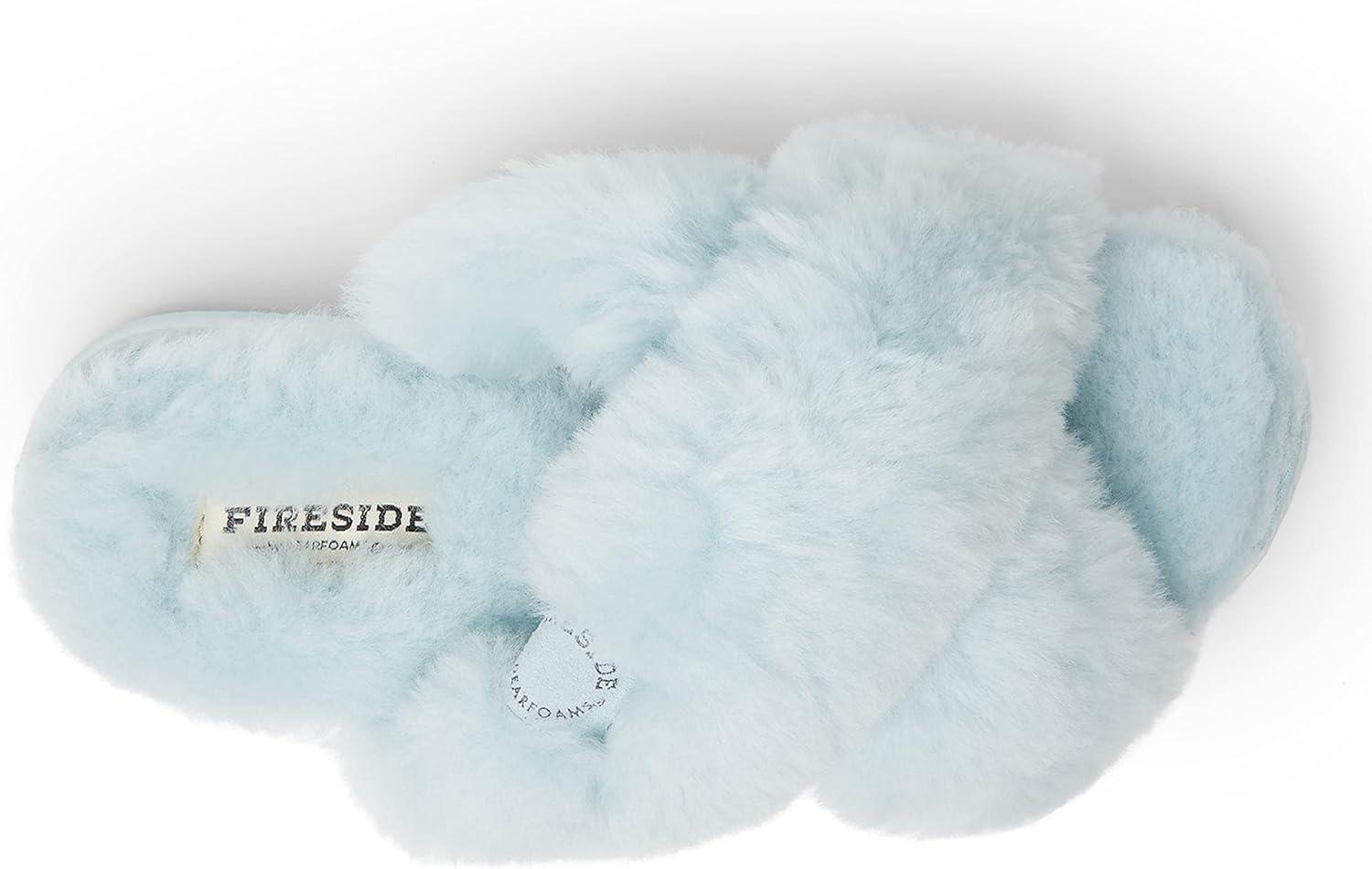 imageFireside by Dearfoams womens Newcastle Crossband All Over Shearling Easy onOff SlideBluewash