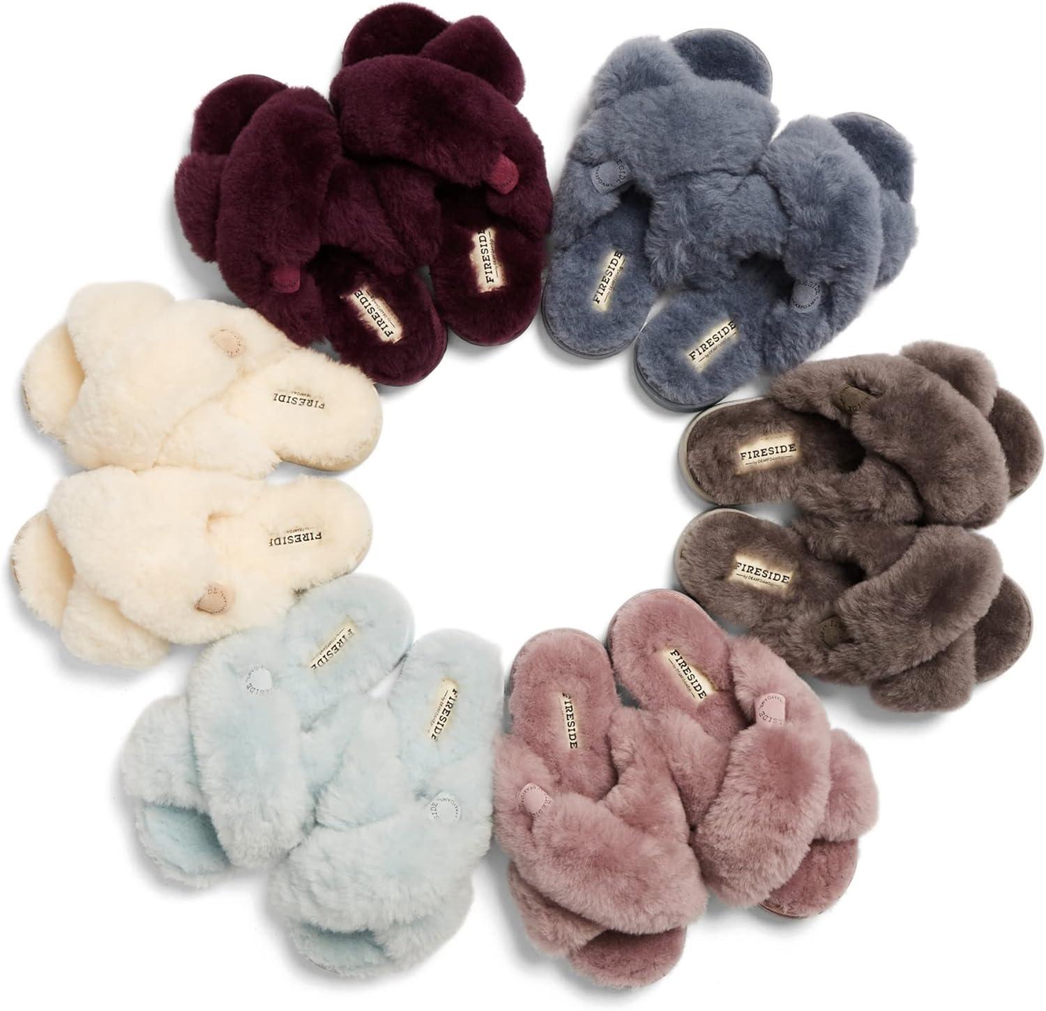 imageFireside by Dearfoams womens Newcastle Crossband All Over Shearling Easy onOff SlideBluewash