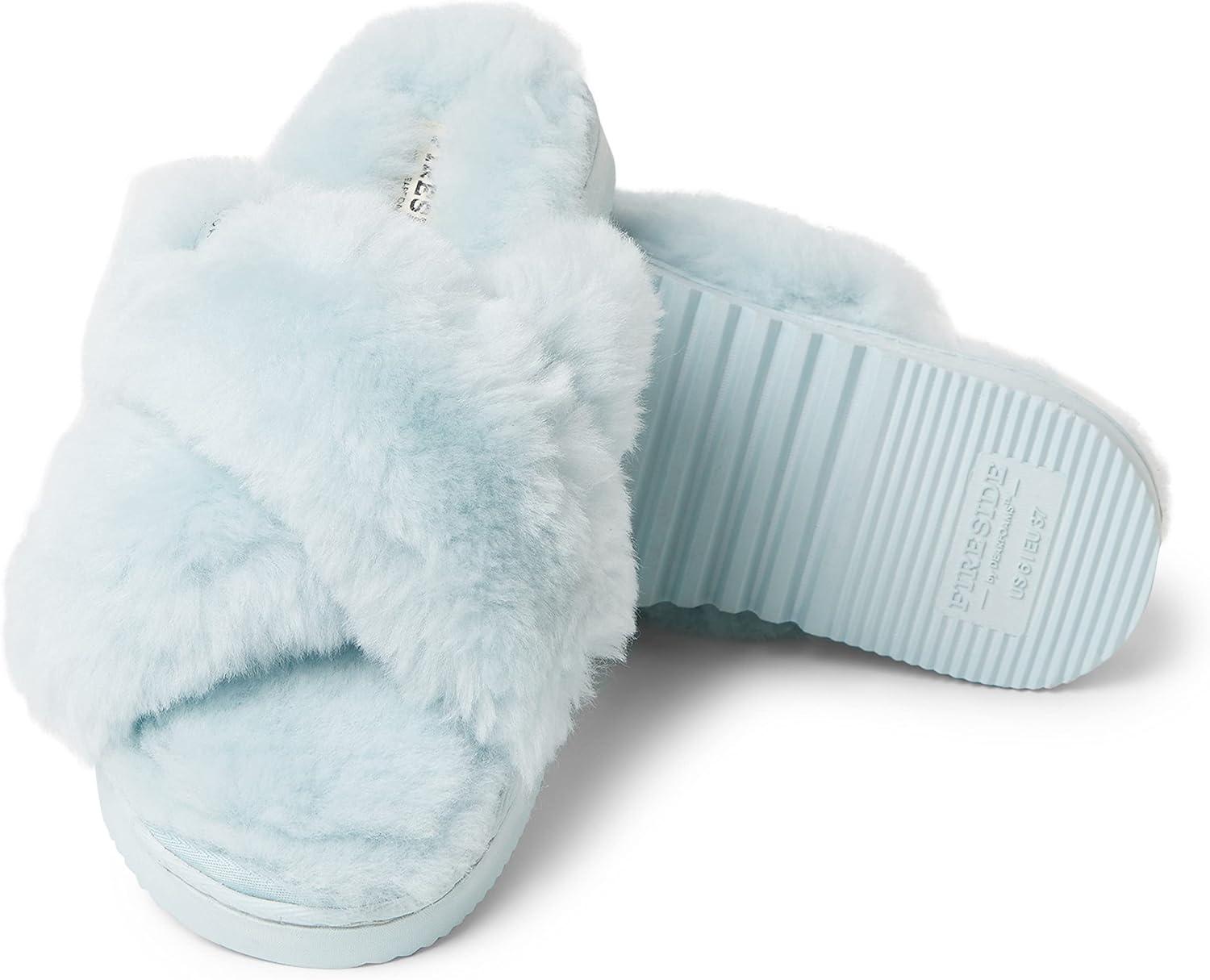imageFireside by Dearfoams womens Newcastle Crossband All Over Shearling Easy onOff SlideBluewash