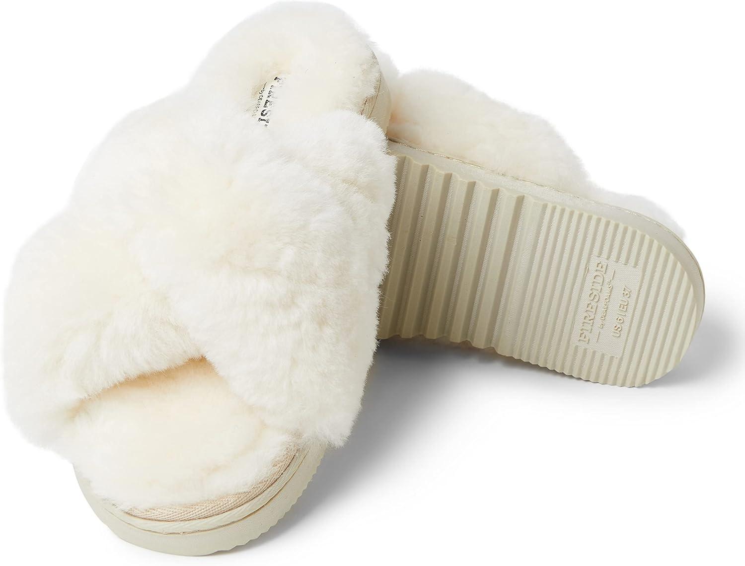 imageFireside by Dearfoams womens Newcastle Crossband All Over Shearling Easy onOff SlideCream