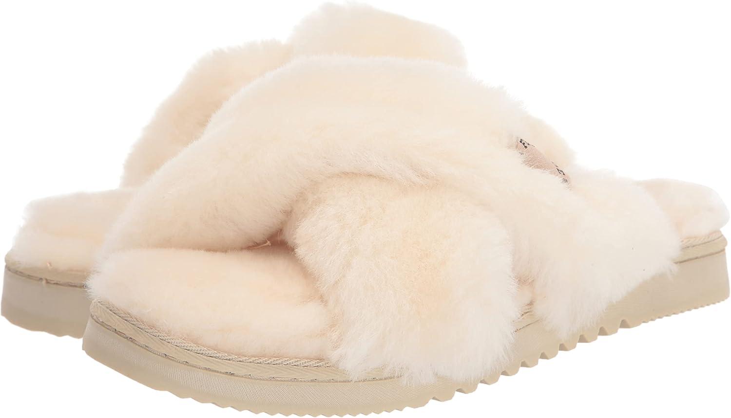 imageFireside by Dearfoams womens Newcastle Crossband All Over Shearling Easy onOff SlideCream