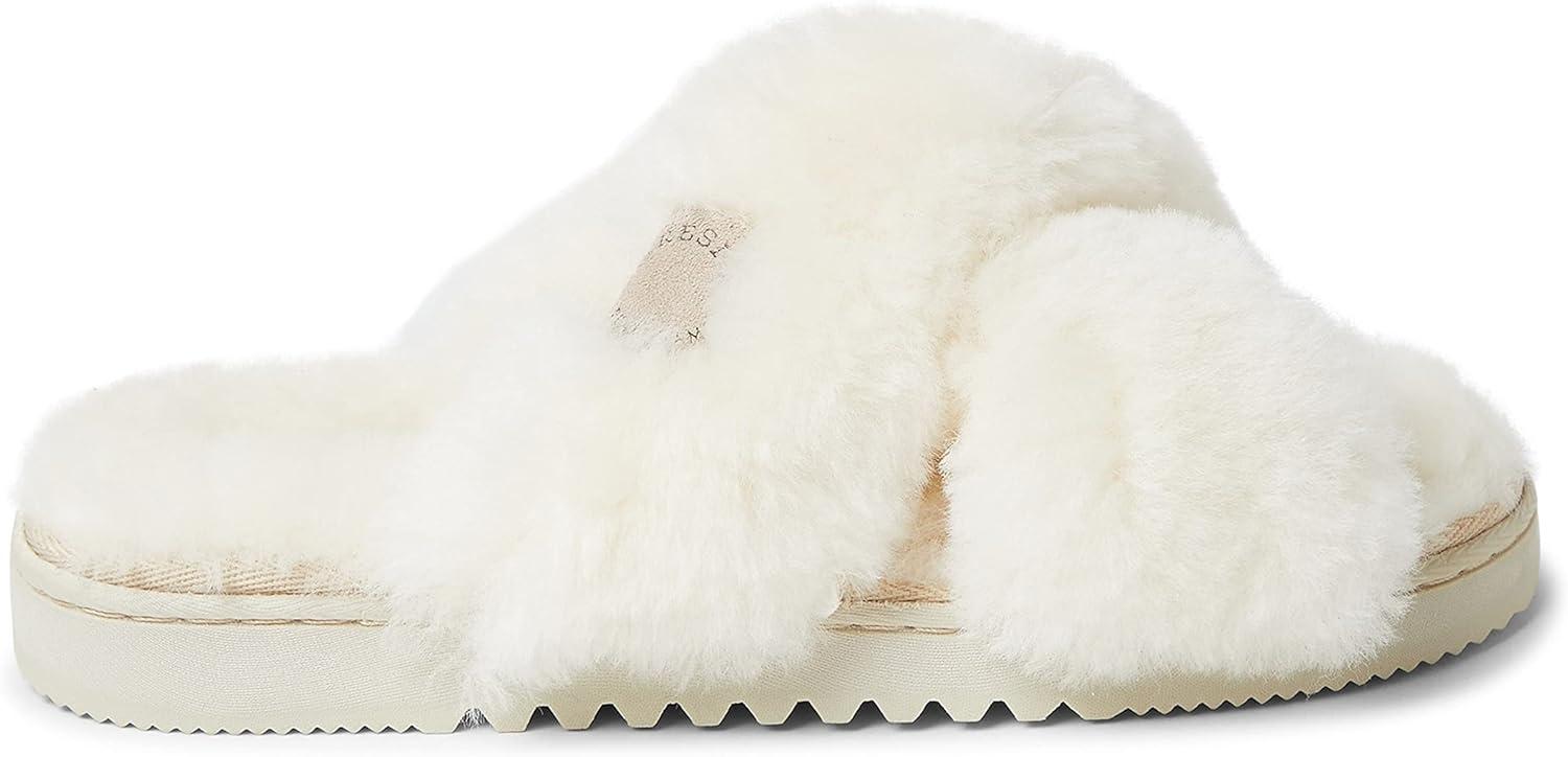 imageFireside by Dearfoams womens Newcastle Crossband All Over Shearling Easy onOff SlideCream