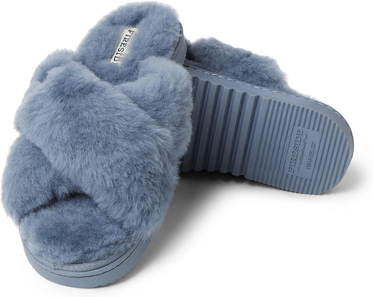 imageFireside by Dearfoams womens Newcastle Crossband All Over Shearling Easy onOff SlideFlintstone
