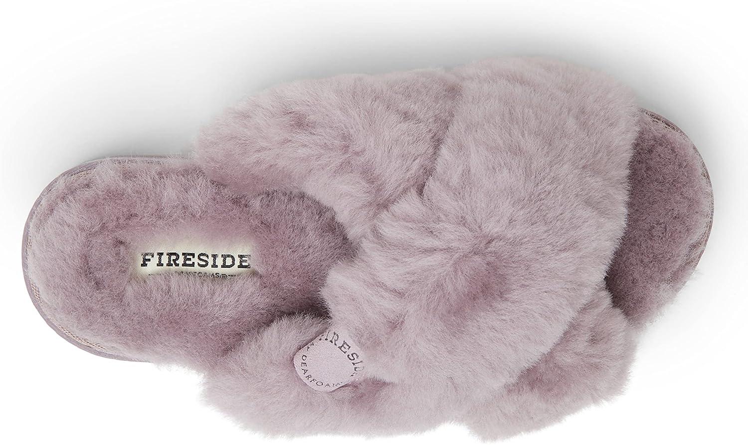 imageFireside by Dearfoams womens Newcastle Crossband All Over Shearling Easy onOff SlideFrosted Plum