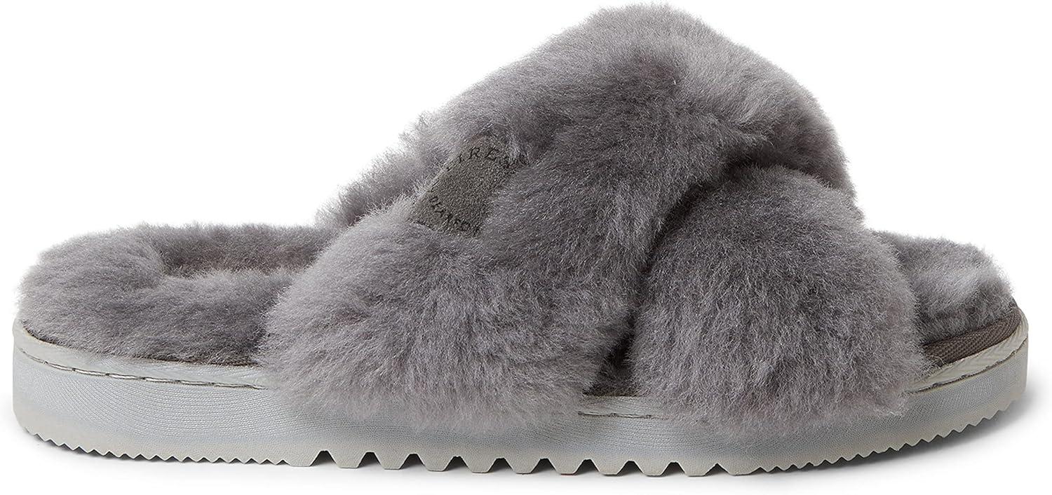 imageFireside by Dearfoams womens Newcastle Crossband All Over Shearling Easy onOff SlideGrey Solid