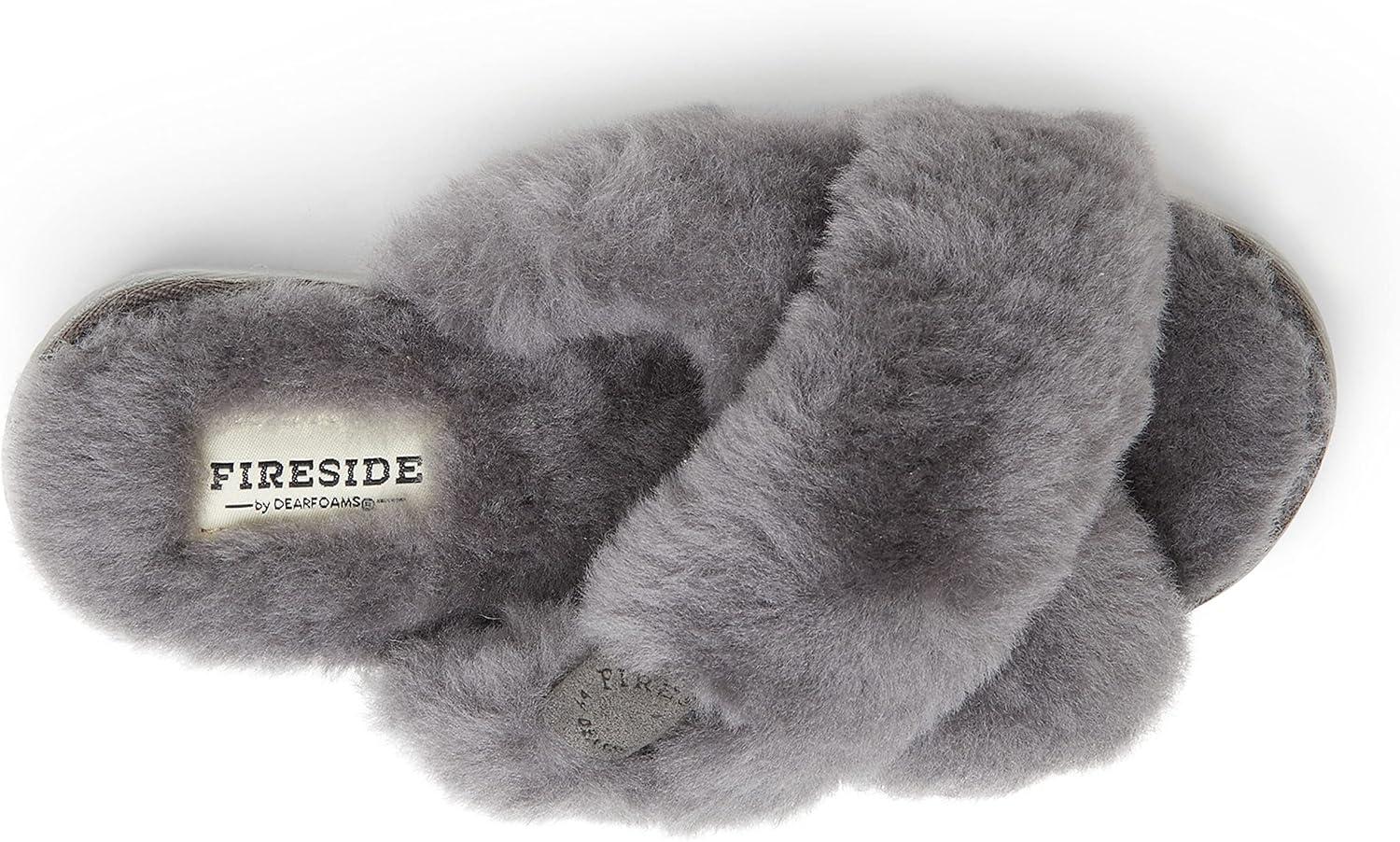 imageFireside by Dearfoams womens Newcastle Crossband All Over Shearling Easy onOff SlideGrey Solid