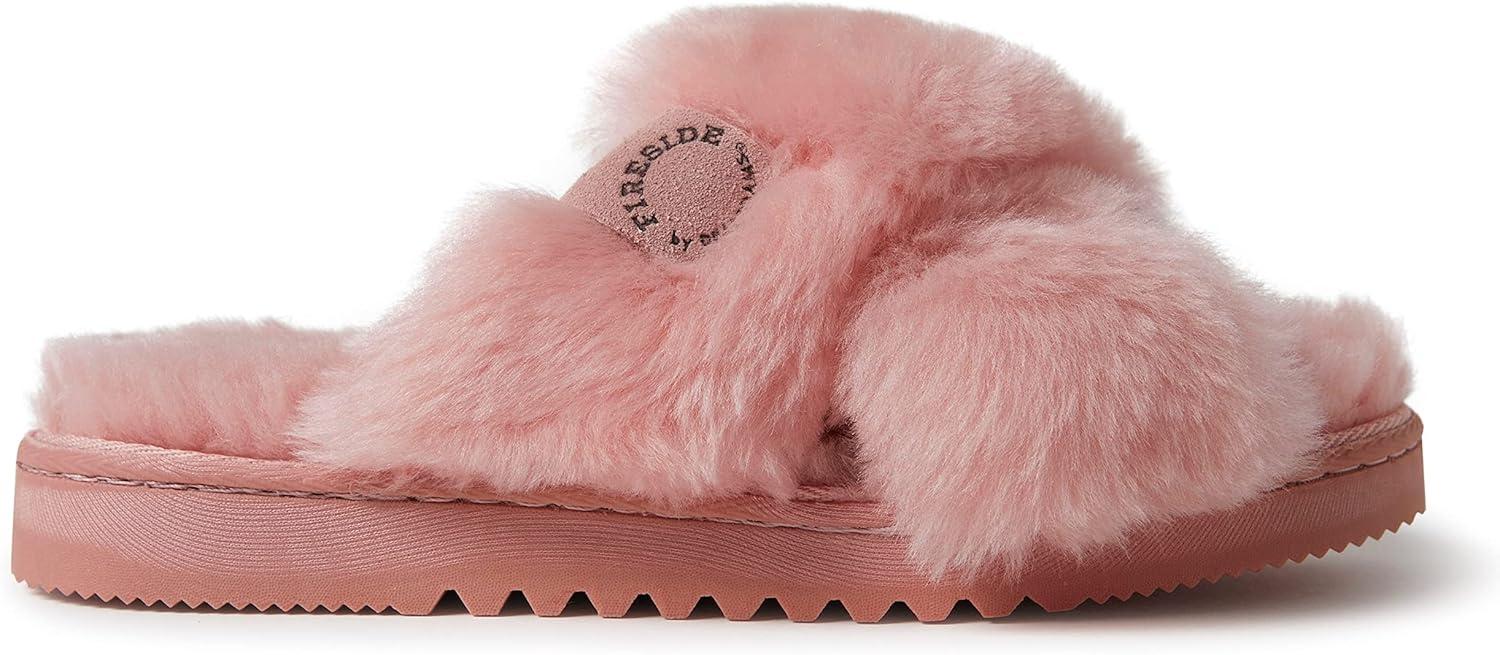 imageFireside by Dearfoams womens Newcastle Crossband All Over Shearling Easy onOff SlidePink Bisque