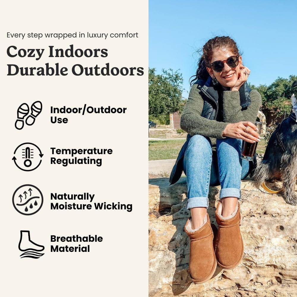 imageFireside by Dearfoams womens Riverland Genuine Shearling Fur Lined Mini Ankle Boot With Platform SlipperDriftwood