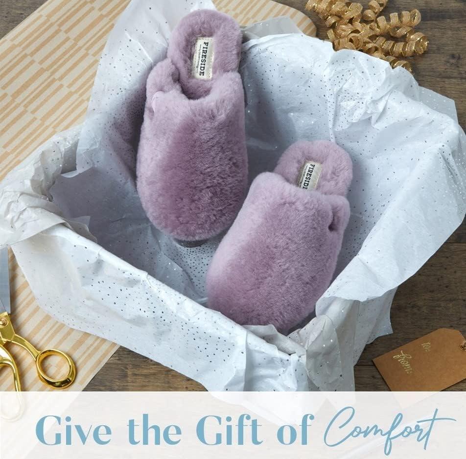 imageFireside by Dearfoams womens Shelly Beach All Over Genuine Shearling Easy onOff ScuffFrosted Plum