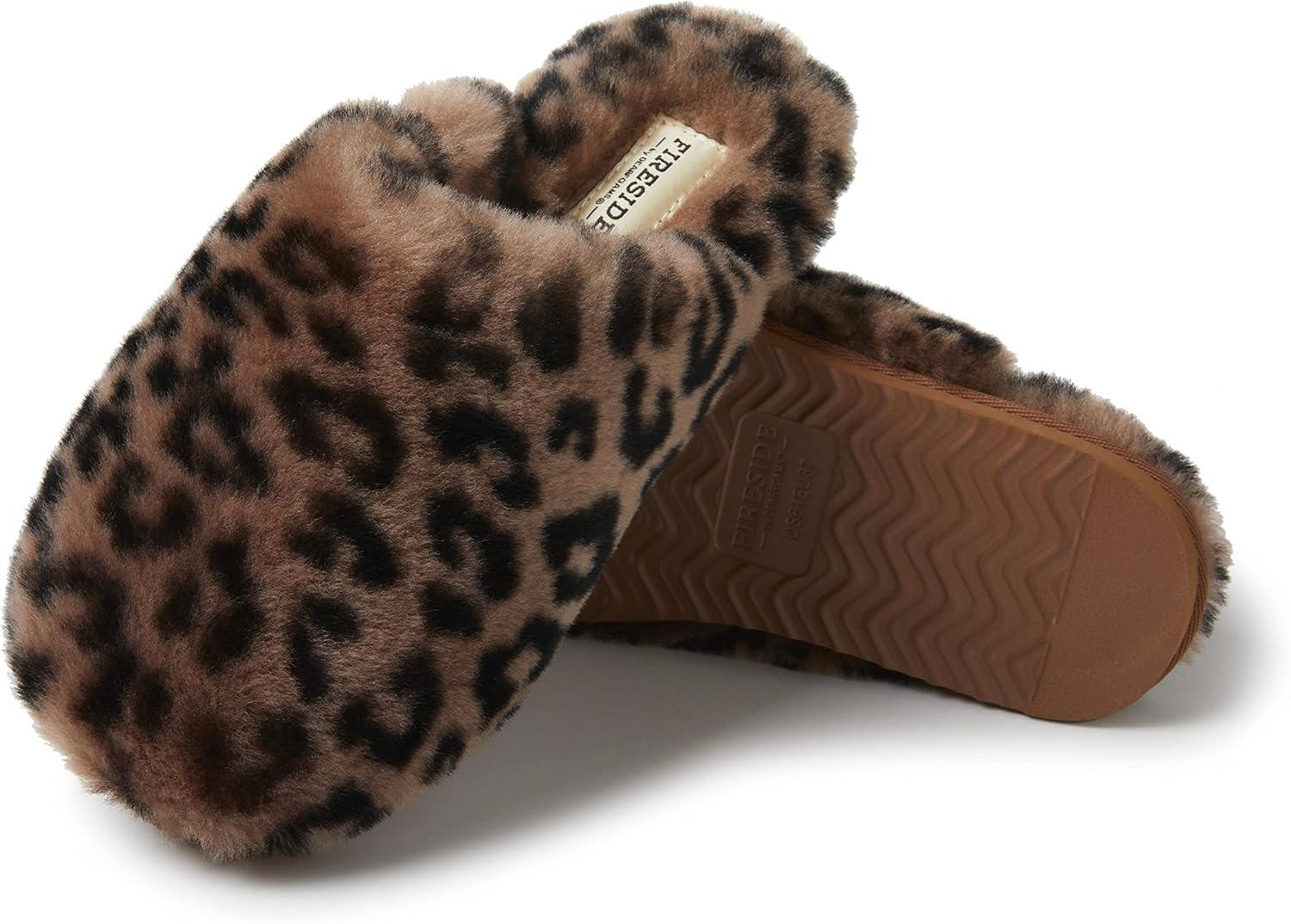 imageFireside by Dearfoams womens Shelly Beach All Over Genuine Shearling Easy onOff ScuffLeopard