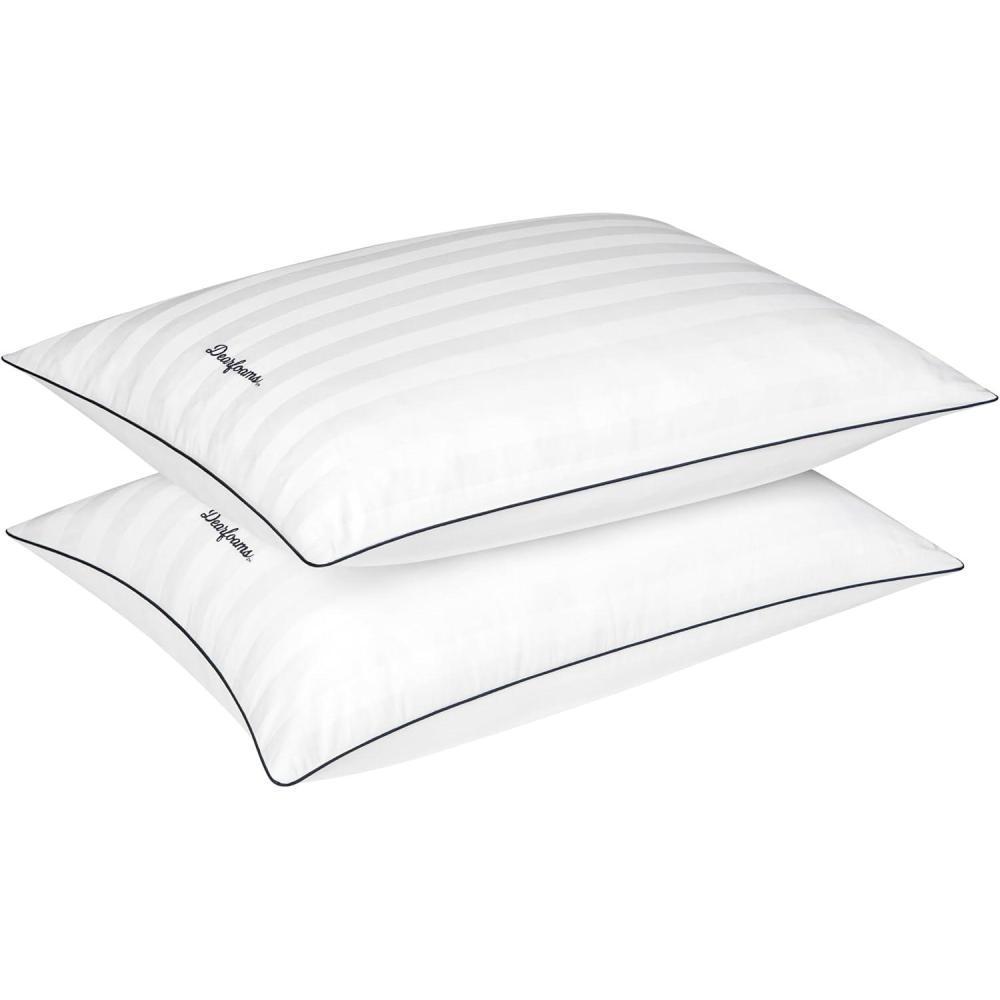 imageDearfoams Bed PillowsSet of 2 StandardQueen Size Luxurious Cotton Stripe Down Alternative Bed PillowsSupportive for Back Side ampamp Stomach Sleepers