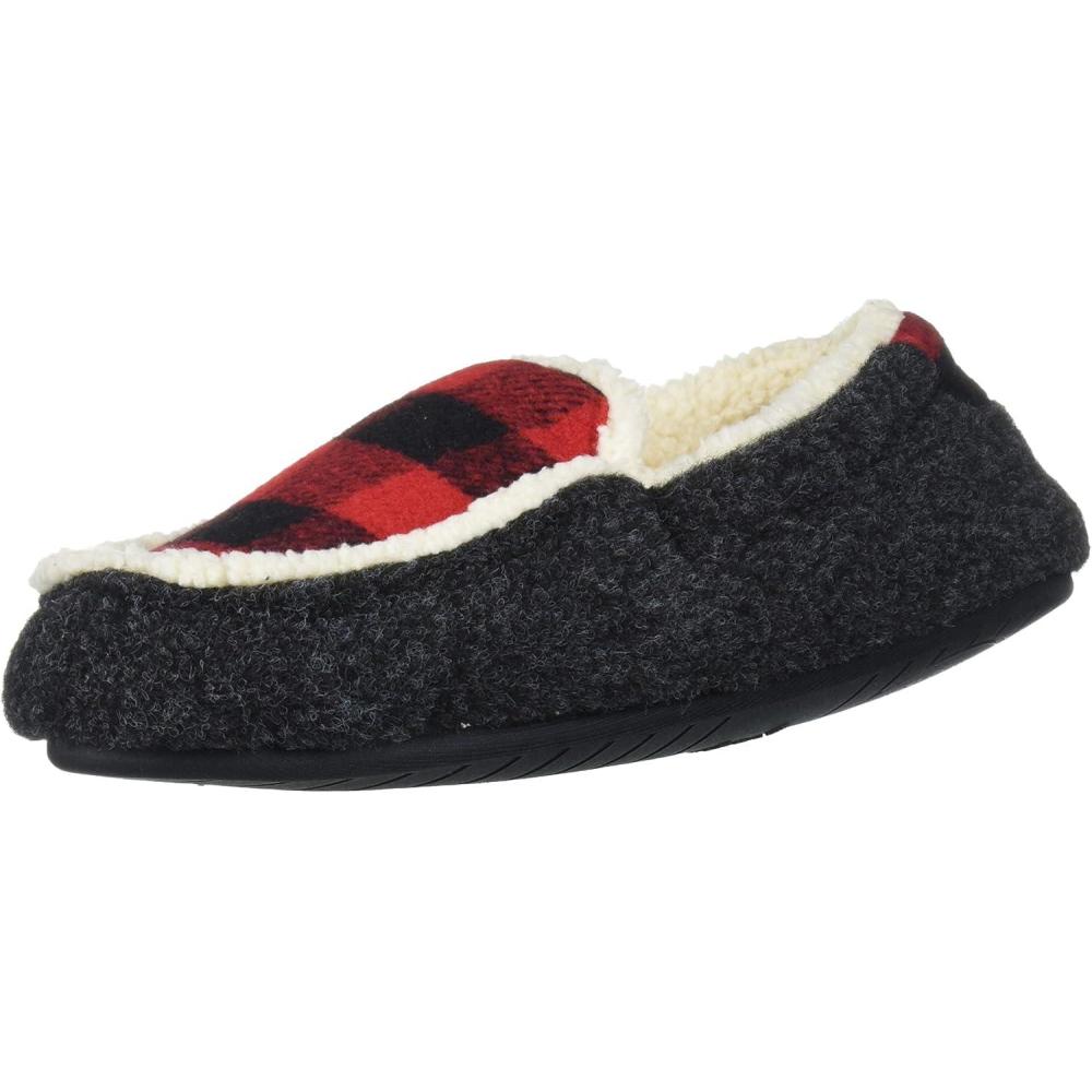 imageDearfoams Kids Hunter Felted Plaid Moccasin SlipperBlack