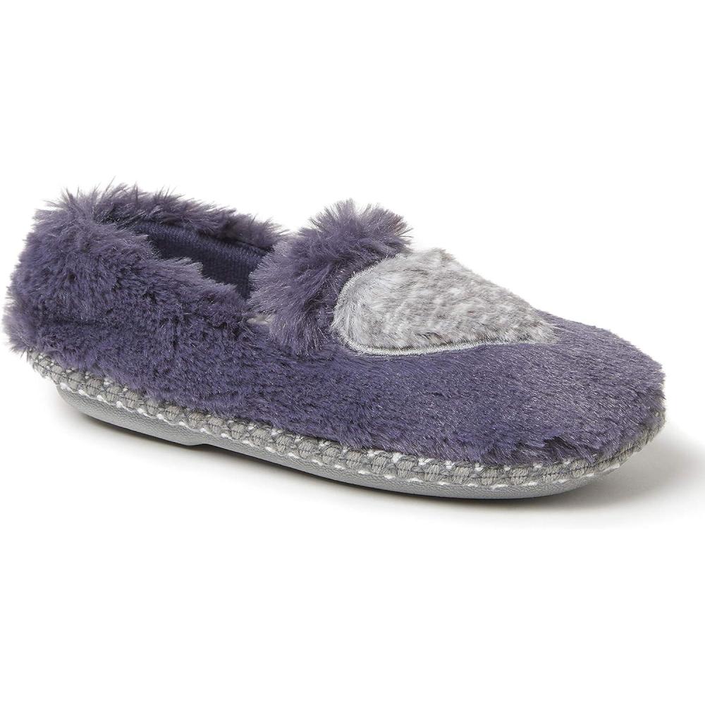 imageDearfoams Kids Mia faux faux fur Closed Back with Heart Detail SlipperGraystone