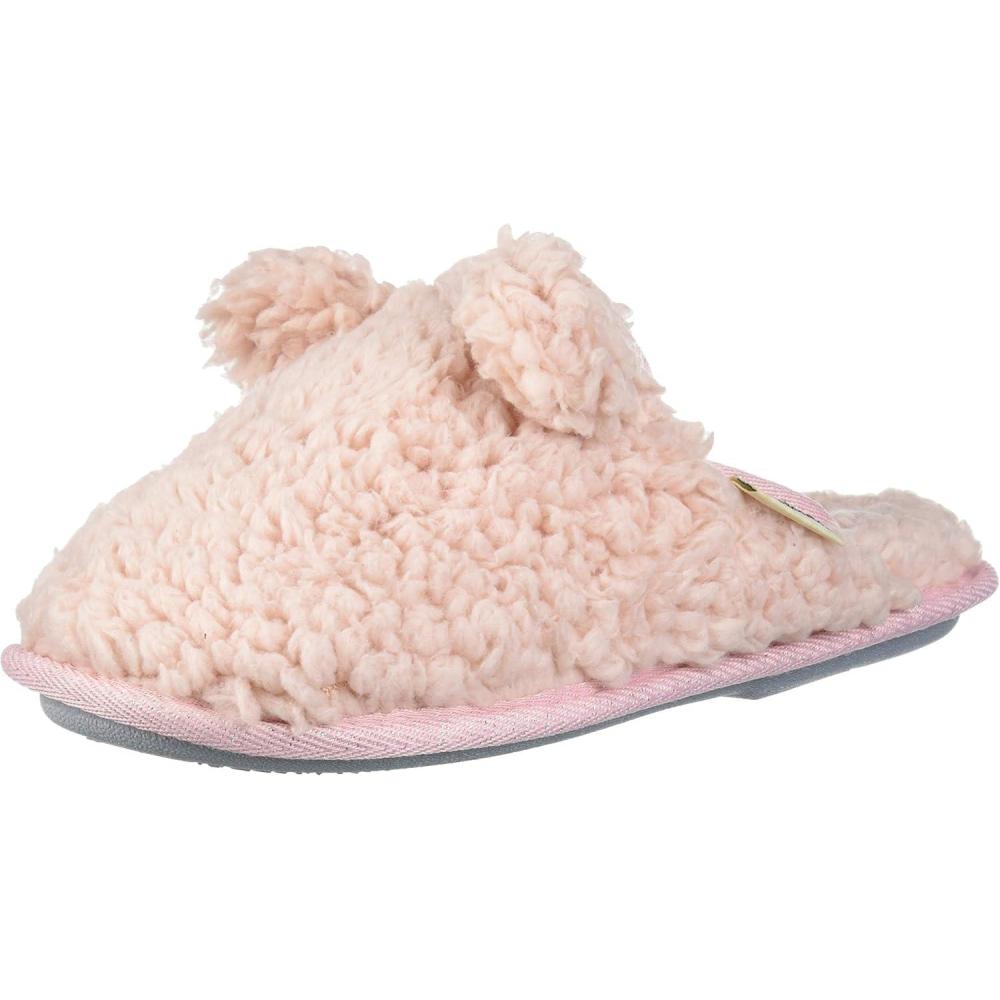 imageDearfoams UnisexChild Kids Toddlers faux sherpa Scuff with Ears SlipperDusty Pink