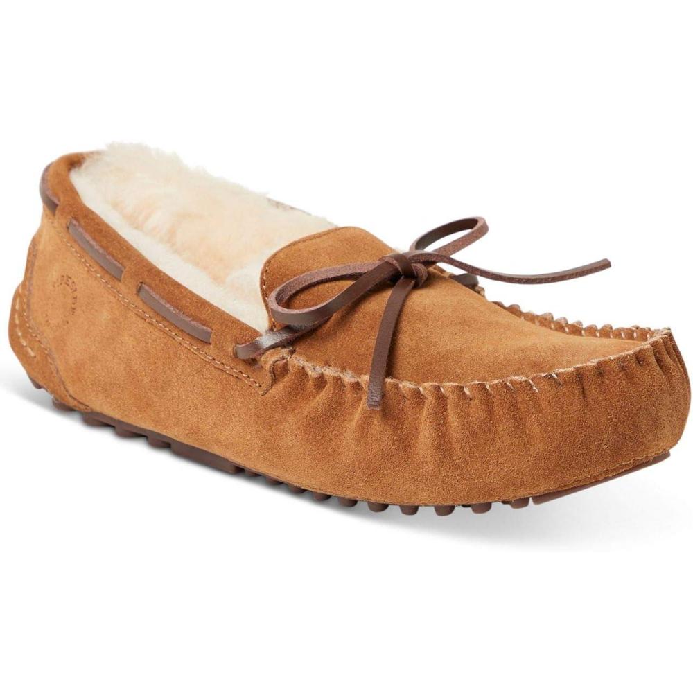 imageDearfoams Womens Fireside Water Resistant Shearling Victoria Moc with Tie SlipperChestnut